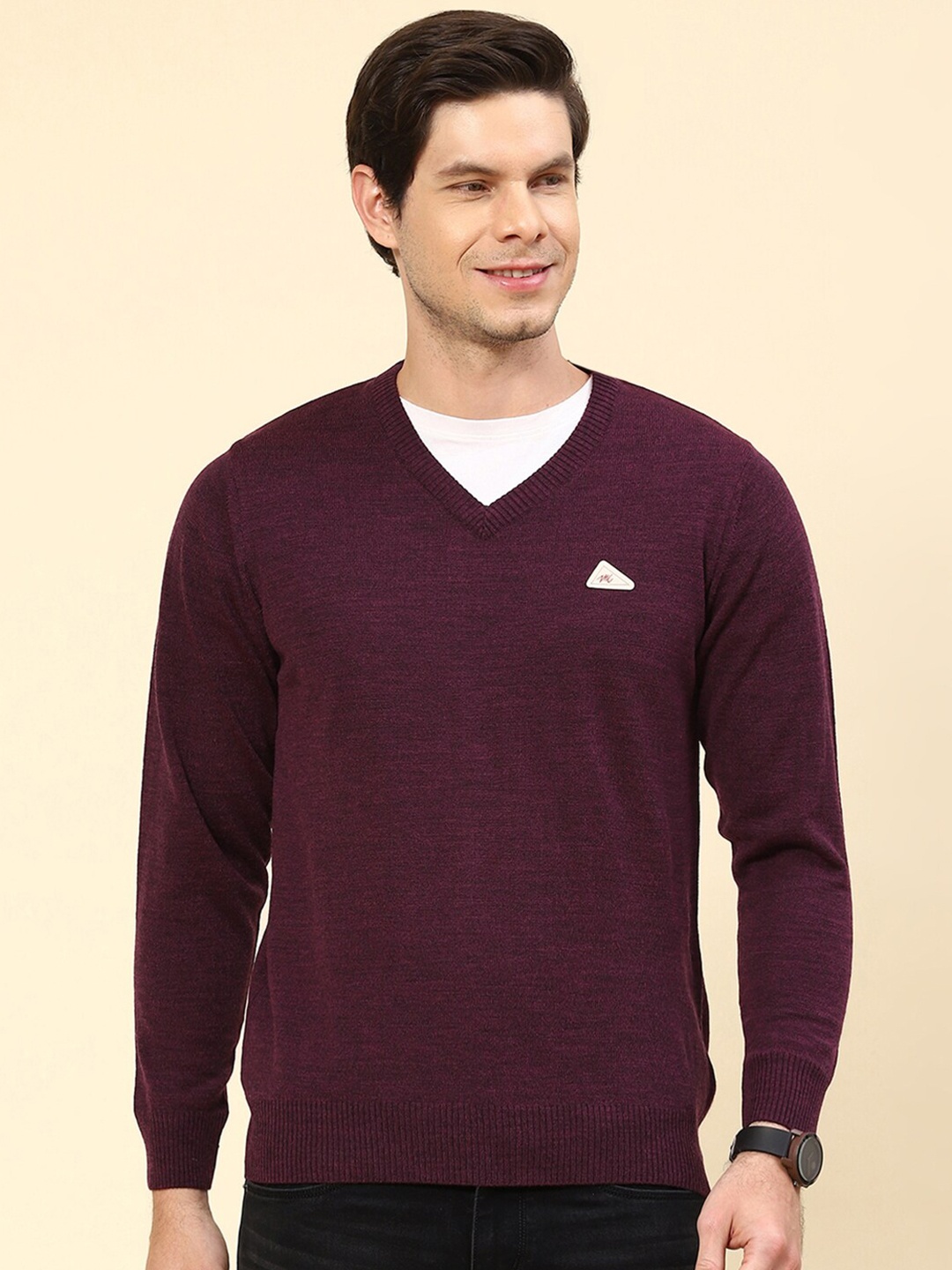 

Monte Carlo V-Neck Ribbed Pullover, Burgundy