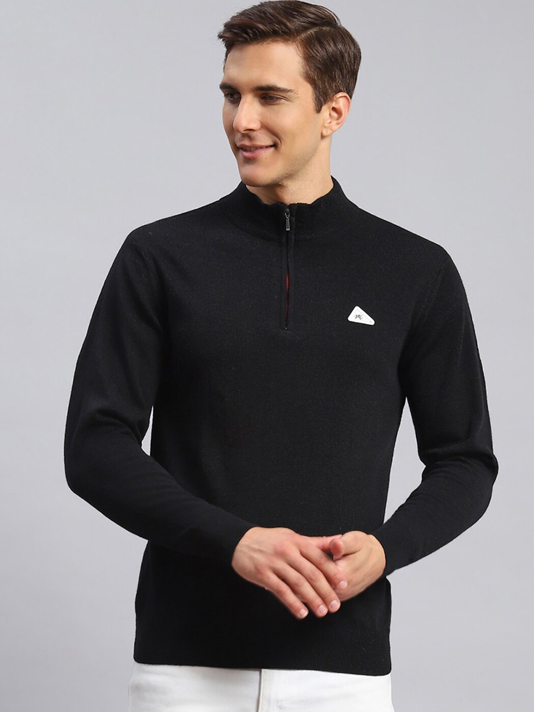 

Monte Carlo Mock Neck Half Zipper Ribbed Pullover, Black