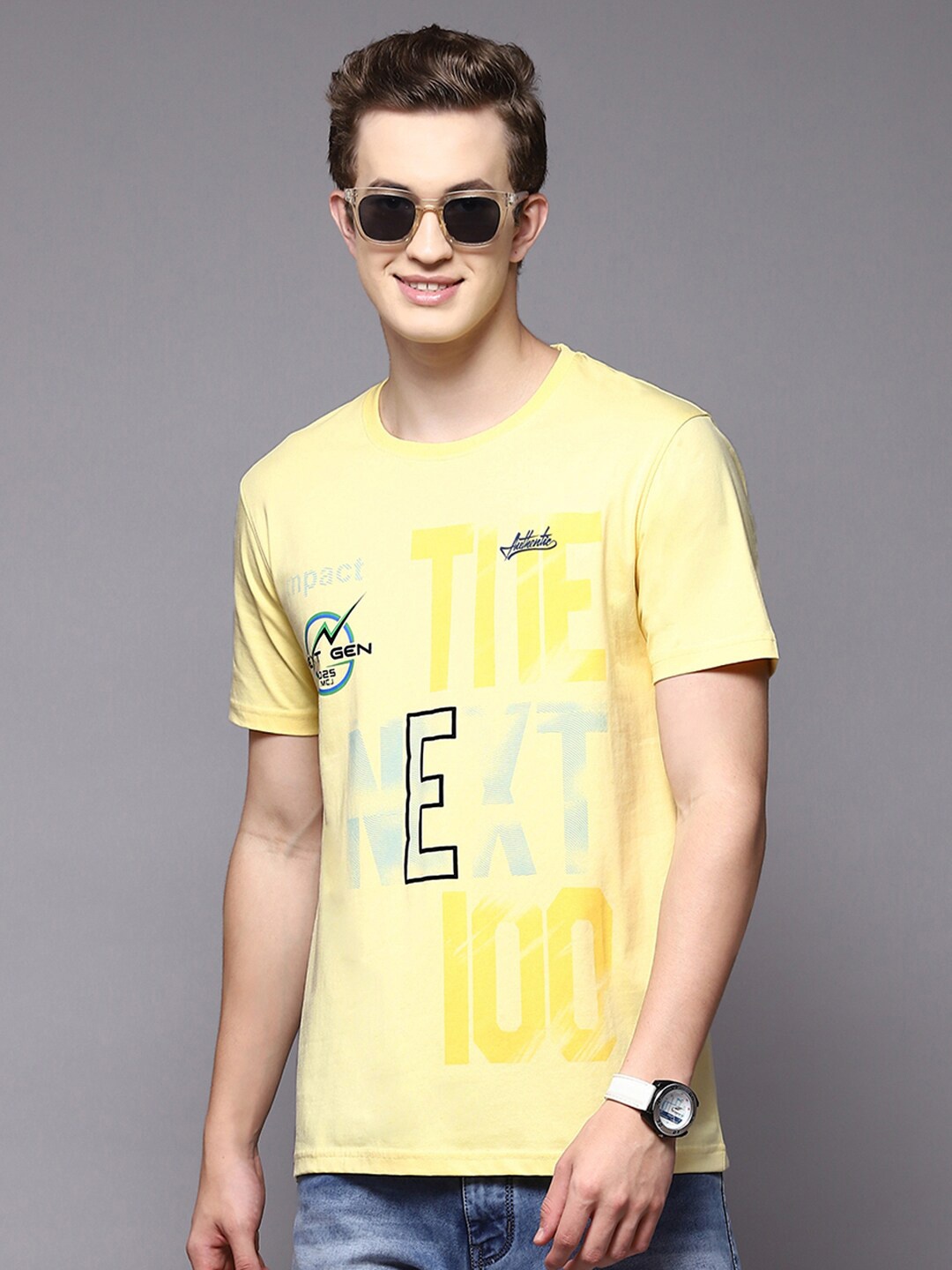 Monte Carlo Typography Printed Cotton T-Shirt, Yellow