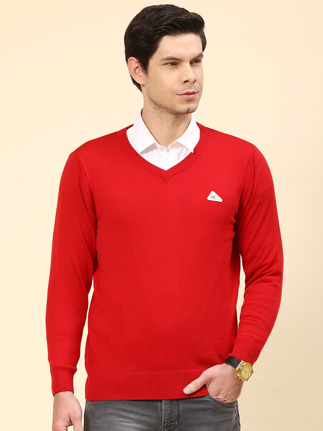 

Monte Carlo V- Neck Ribbed Knitted Pullover, Red