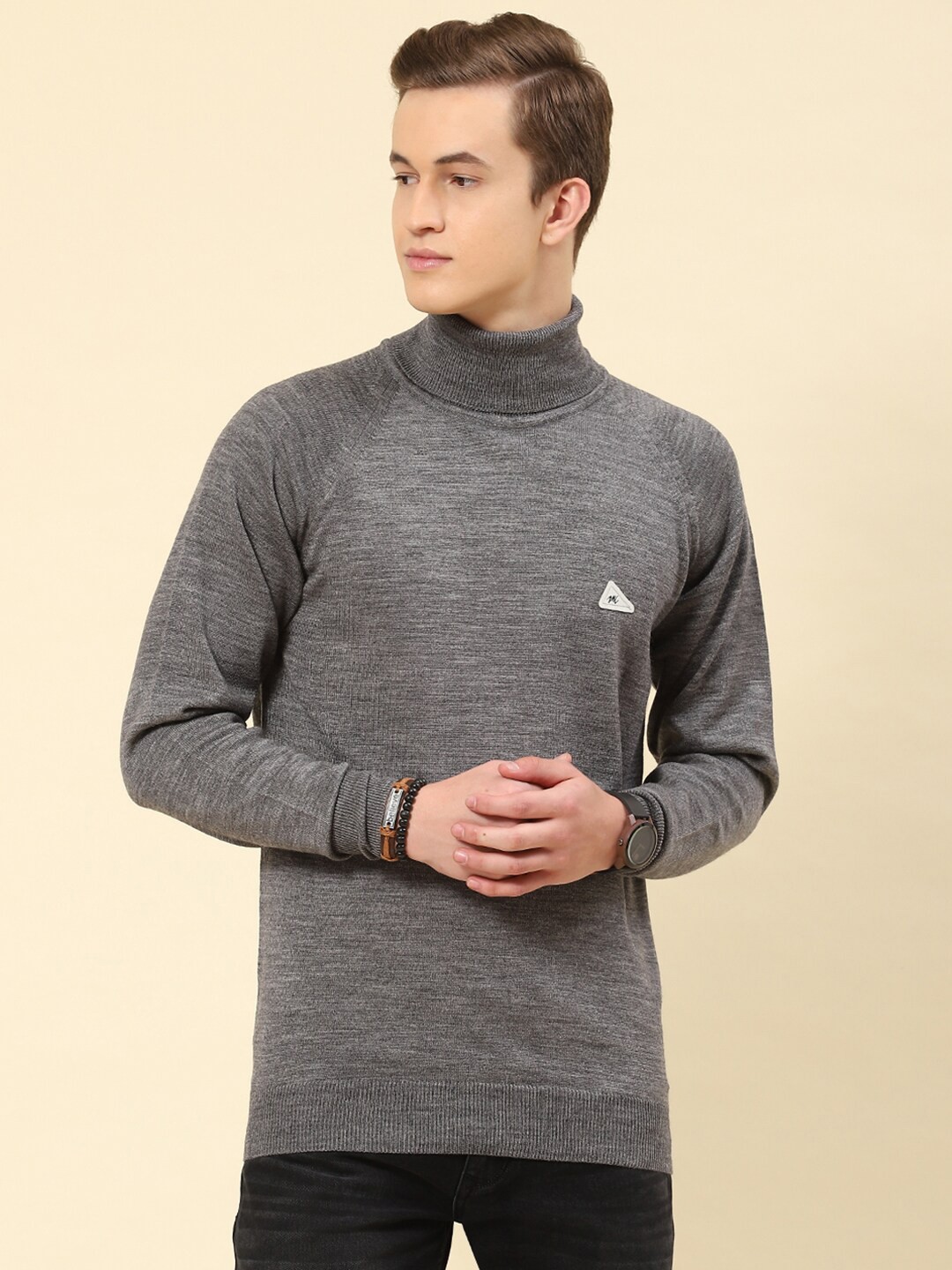 

Monte Carlo Turtle Neck Ribbed Woollen Pullover, Grey