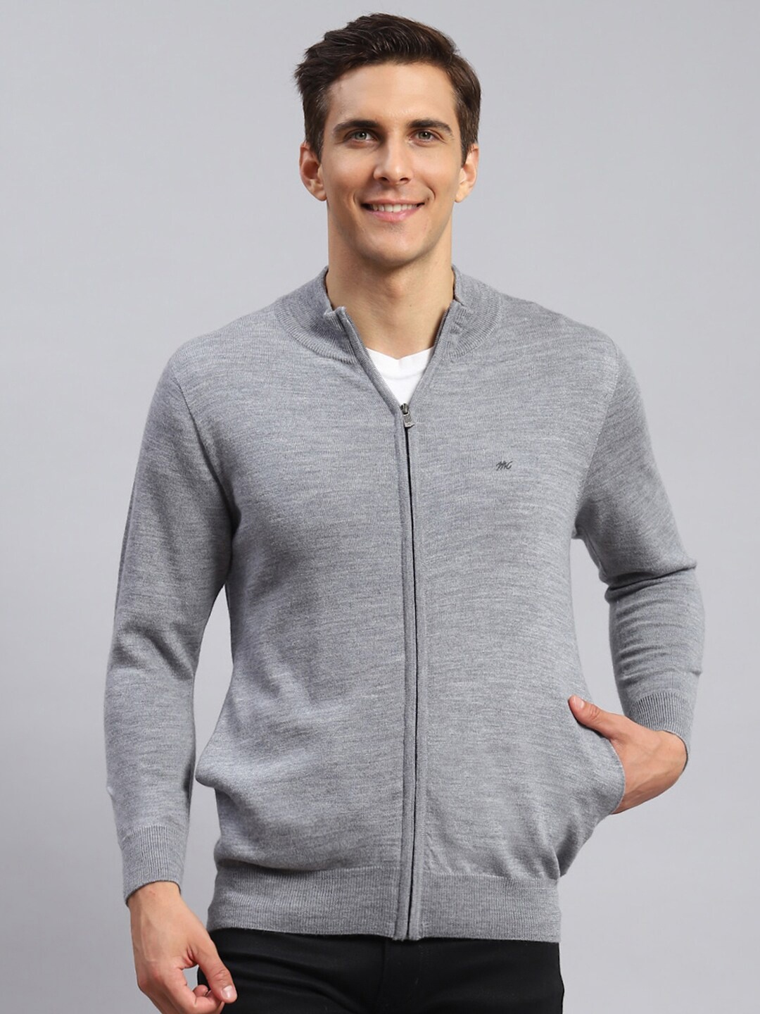 

Monte Carlo Woolen Front Open Sweatshirt, Grey melange