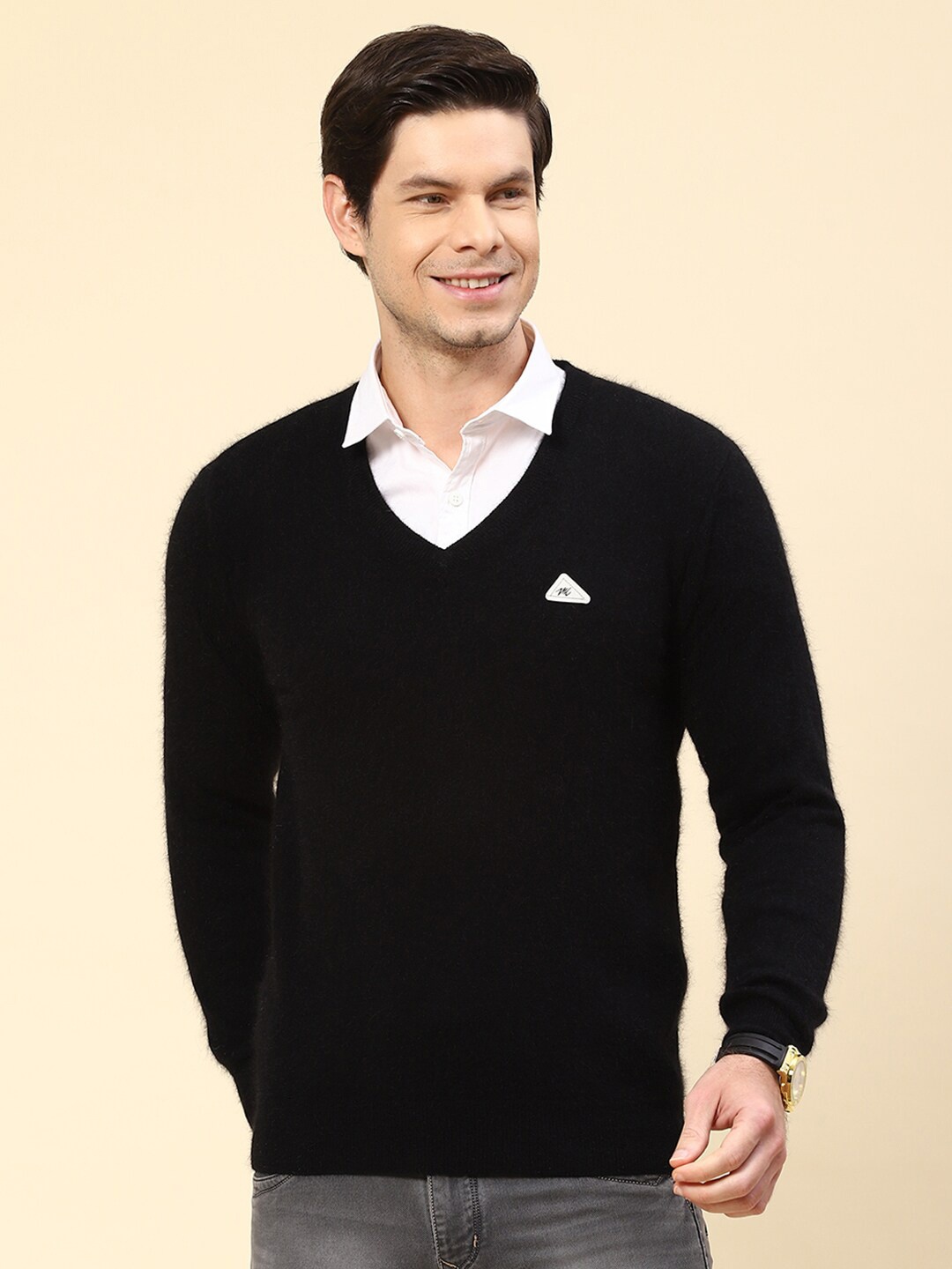 

Monte Carlo Long Sleeves V-Neck Woollen Pullover, Black