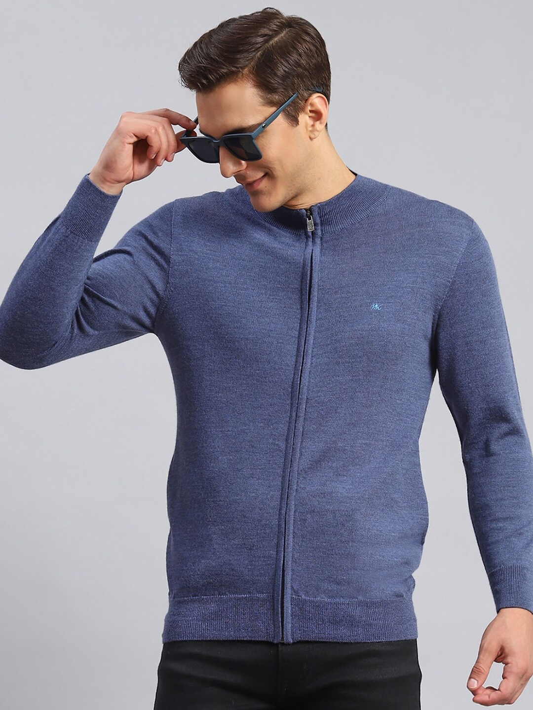 

Monte Carlo Woolen Front Open Sweatshirt, Blue