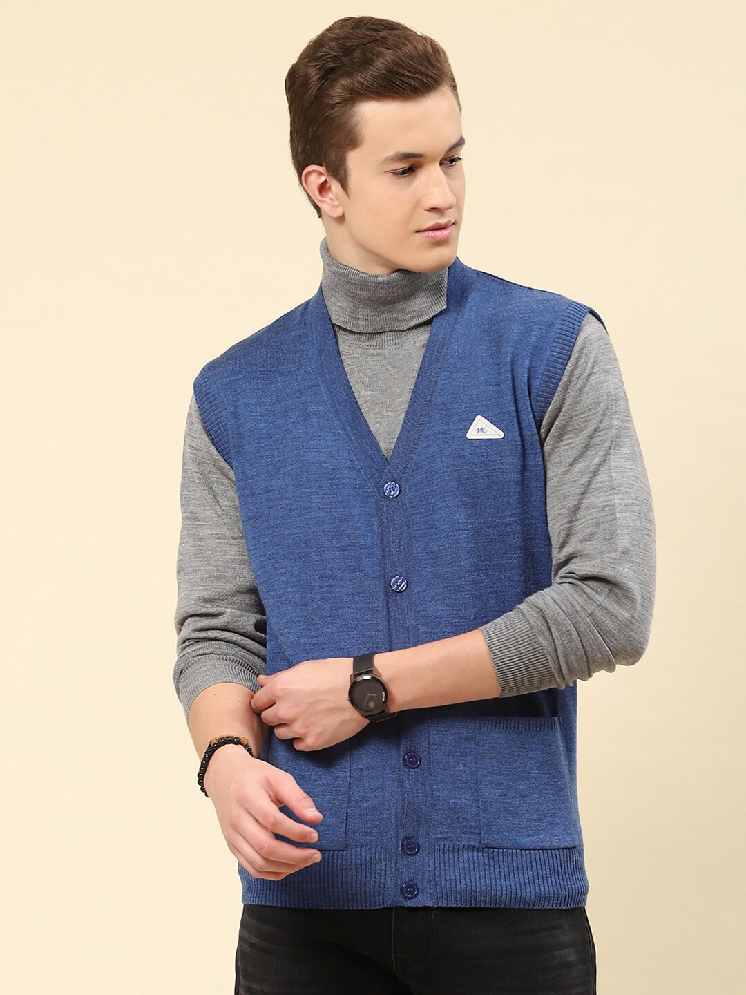 

Monte Carlo Button Detail Woollen Cardigan, Blue