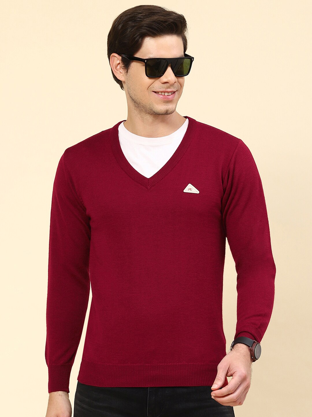 

Monte Carlo Long Sleeves V-Neck Woollen Pullover, Maroon