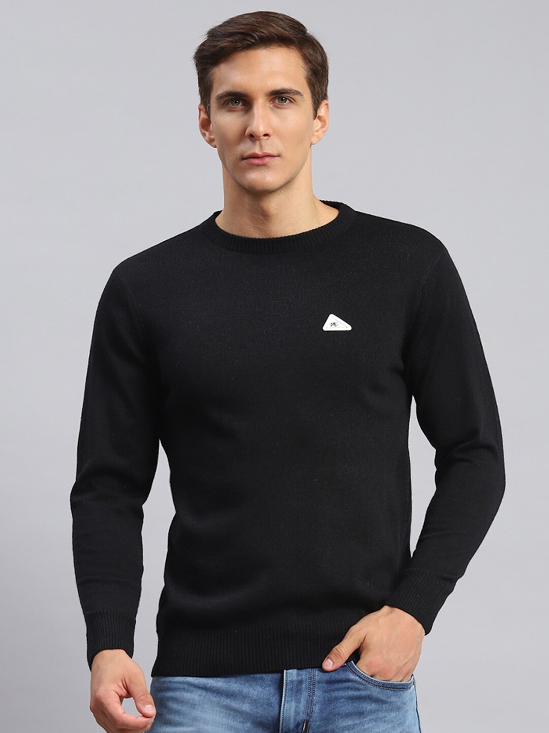 

Monte Carlo Round Neck Woollen Pullover, Black
