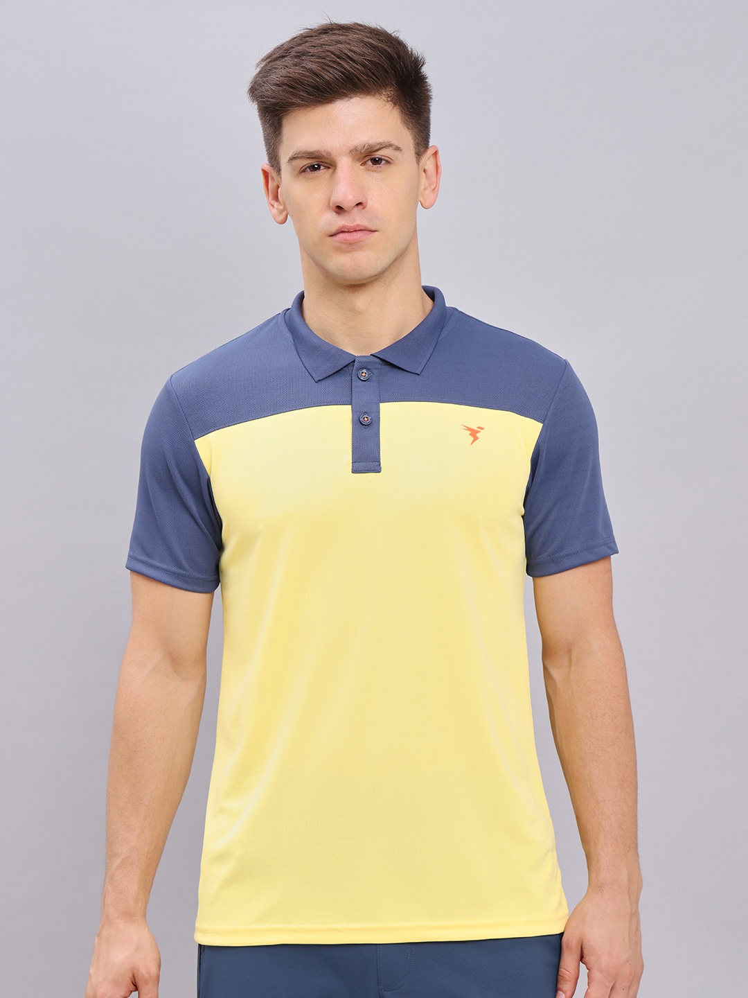 

Technosport Coloblocked Polo Collar Antimicrobial Slim Fit T-shirt, Yellow