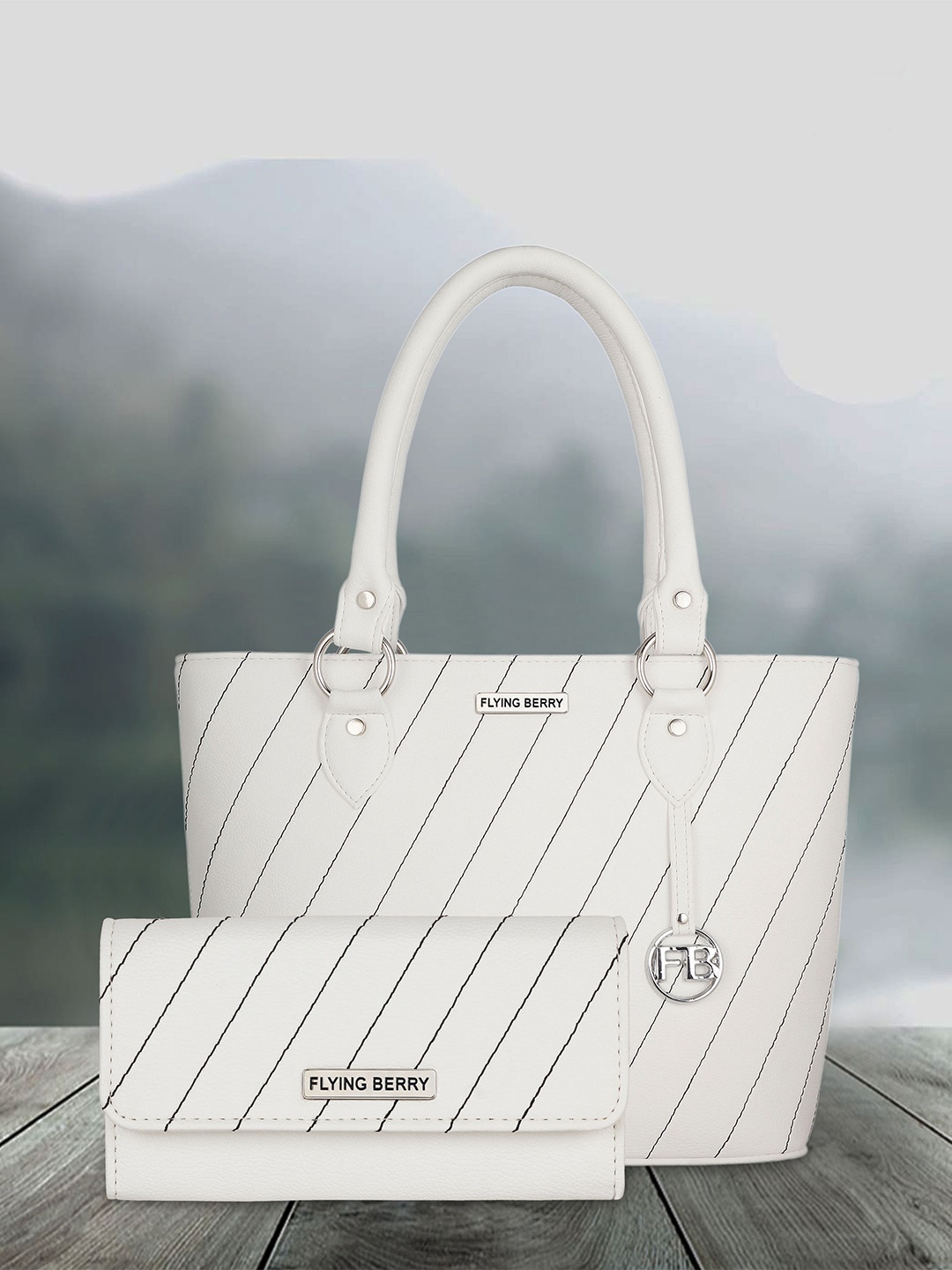 

FLYING BERRY Striped Structured Handheld Bag, White