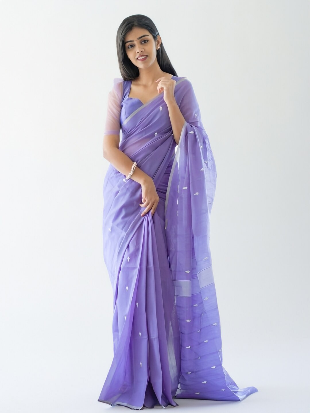 

SAREEWAVE Floral Printed Poly Georgette Tussar Saree, Lavender