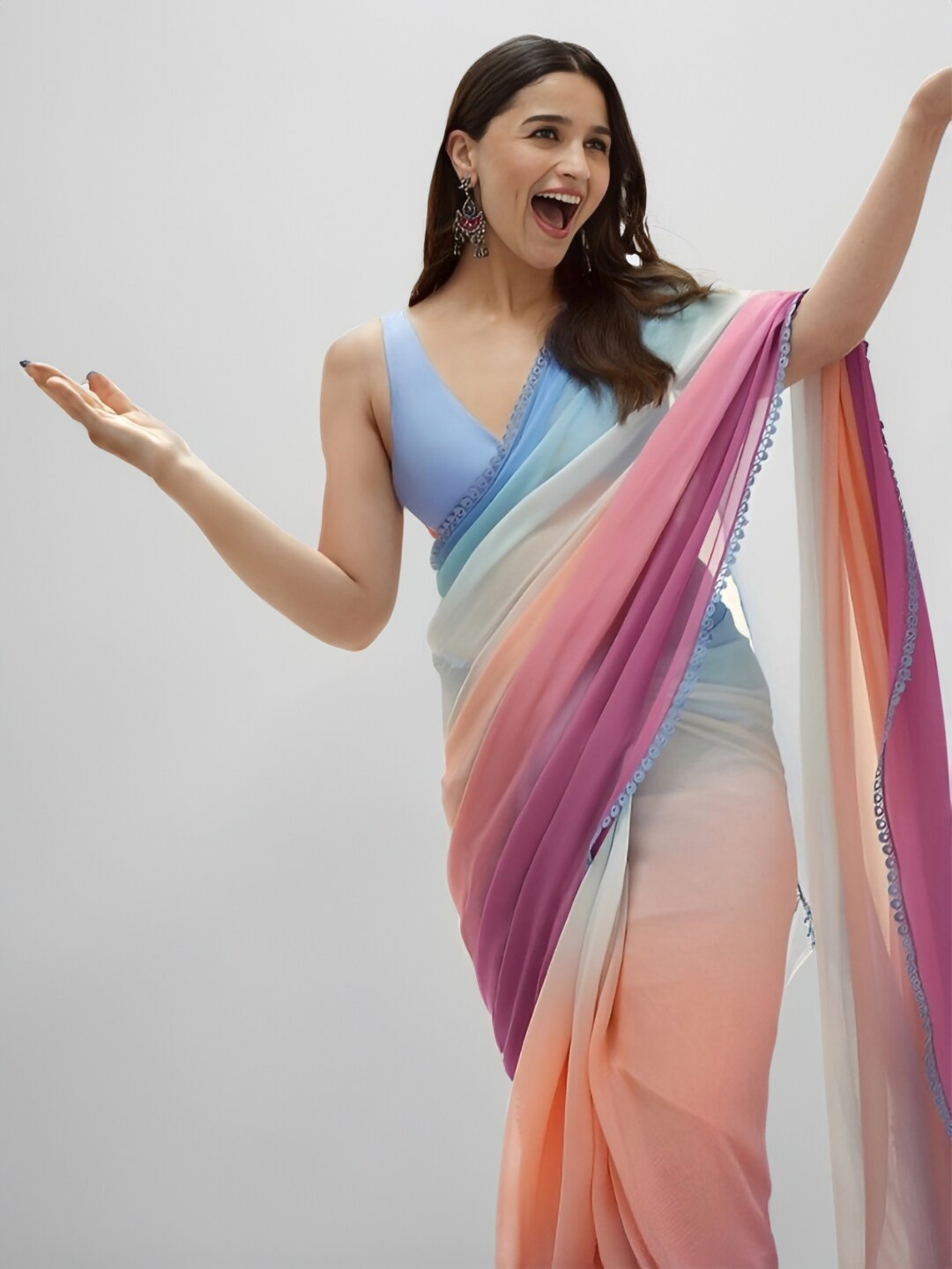 

SAREEWAVE Ombre Poly Georgette Saree, Blue