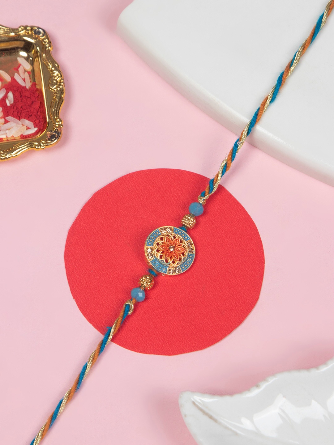 

The Purple Tree Men Beaded Thread Rakhi, Turquoise blue