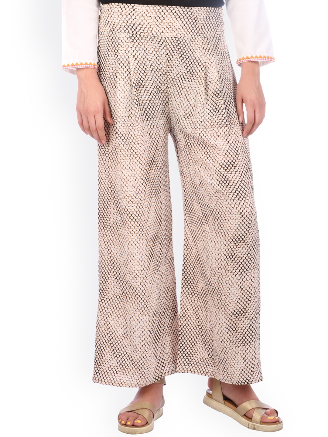 

shiloh Women Cream-Coloured Printed Straight Palazzos