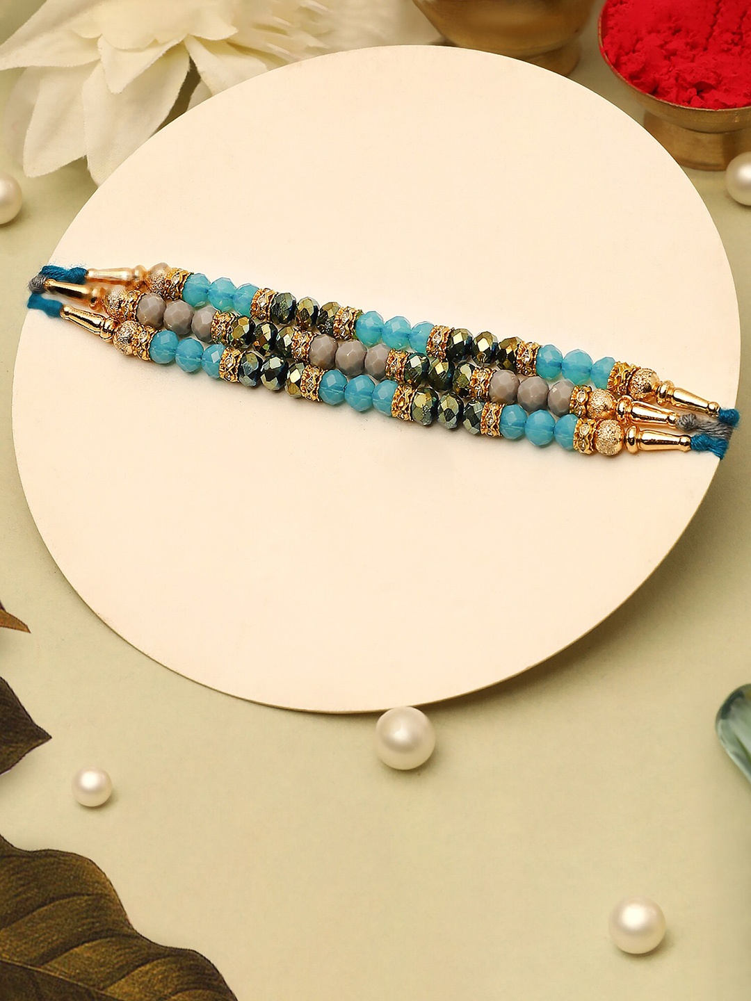 

The Purple Tree Men Set Of 3 Beaded Thread Rakhis, Blue