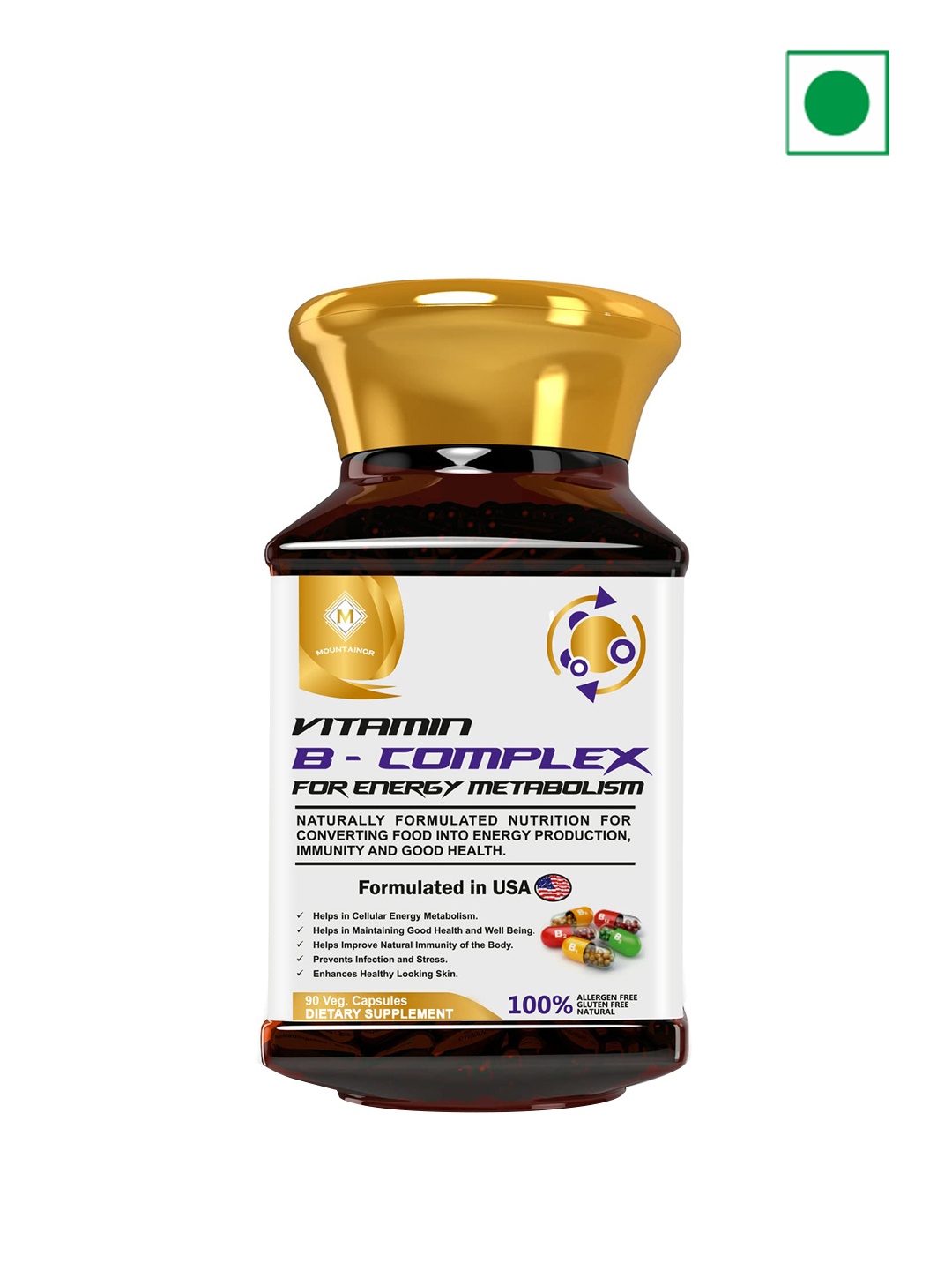 

MOUNTAINOR Vitamin B Complex Capsules for Energy Metabolism - 90 Capsules, White