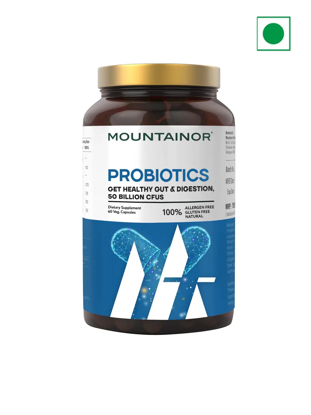 

MOUNTAINOR Probiotics Capsules for Healthy Gut & Digestion - 60 Capsules, Brown