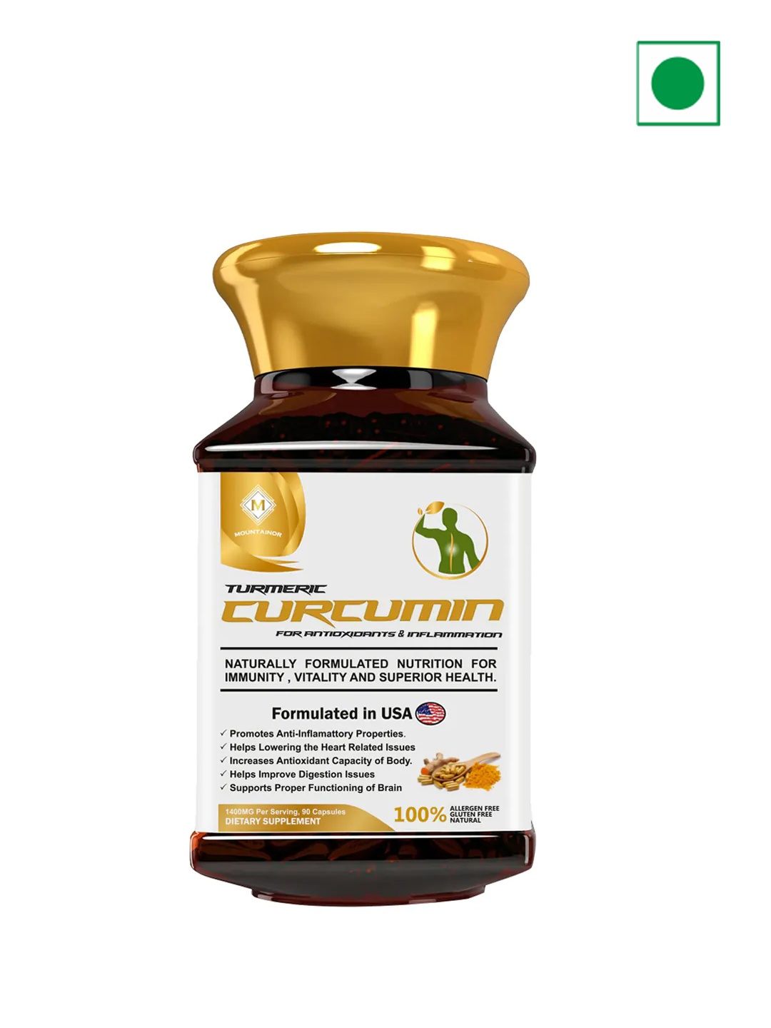 

MOUNTAINOR Pure Turmeric Curcumin Capsules for Antioxidants - 90 Capsules, Brown