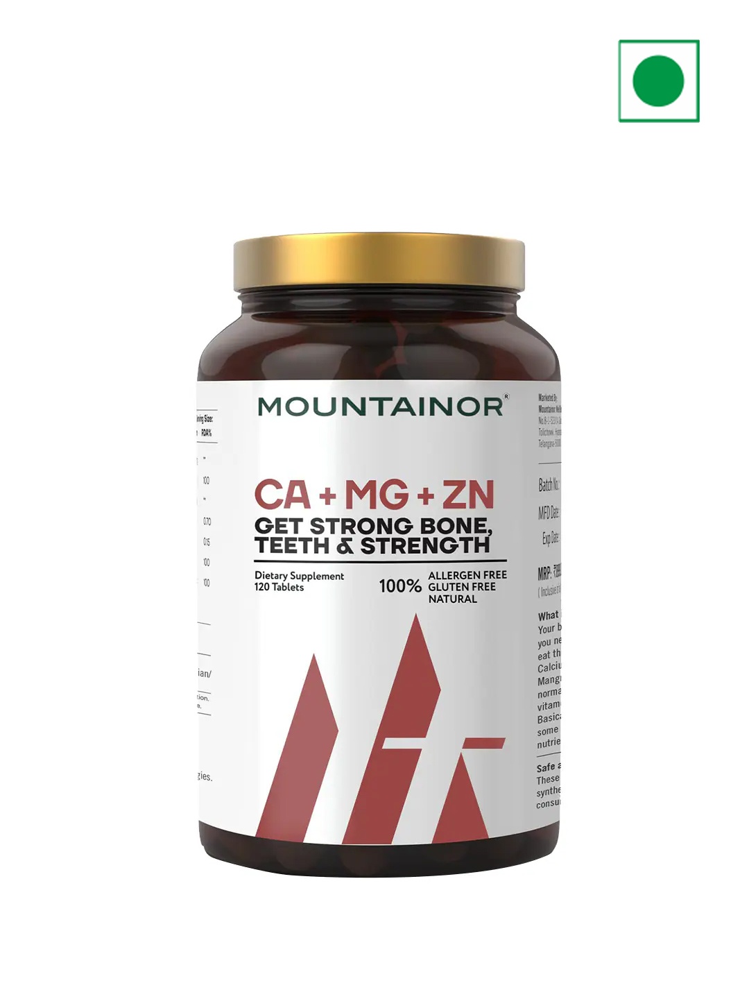 

MOUNTAINOR Calcium Magnesium & Zinc Tablets For Strong Bones & Teeth - 120 Tablets, Brown