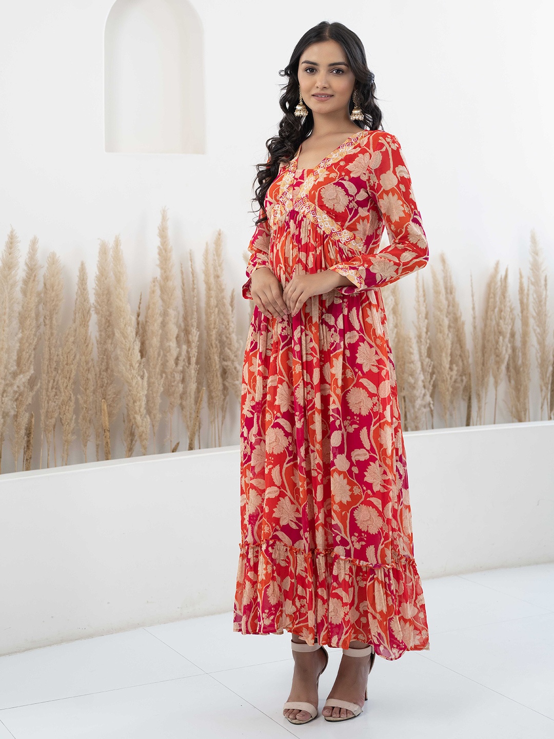 

DressBerry Multicoloured Floral Print Georgette Maxi Dress, Multi