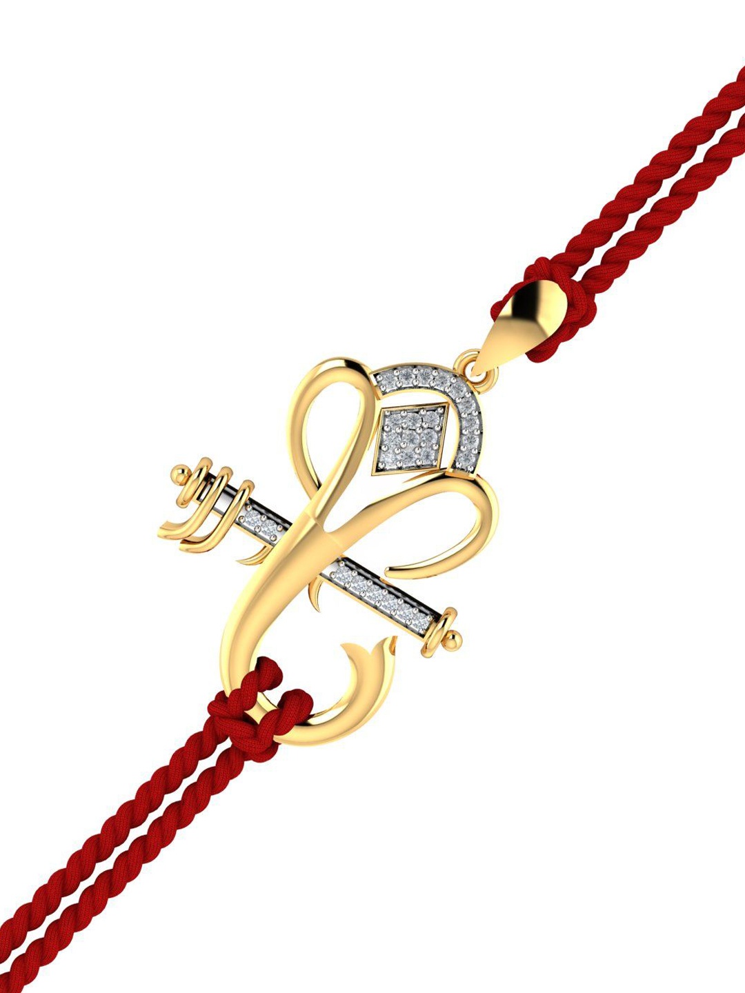 

KUBERBOX Men 18KT Gold Diamond Studded Bansi Ganesha Rakhi Pendant-2.48gm