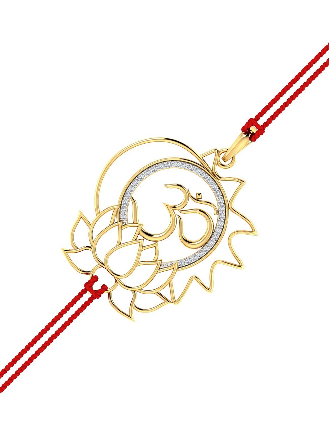 

KuberBox 18KT Gold Om-Sun-Moon-Lotus Rakhi-3.07gm