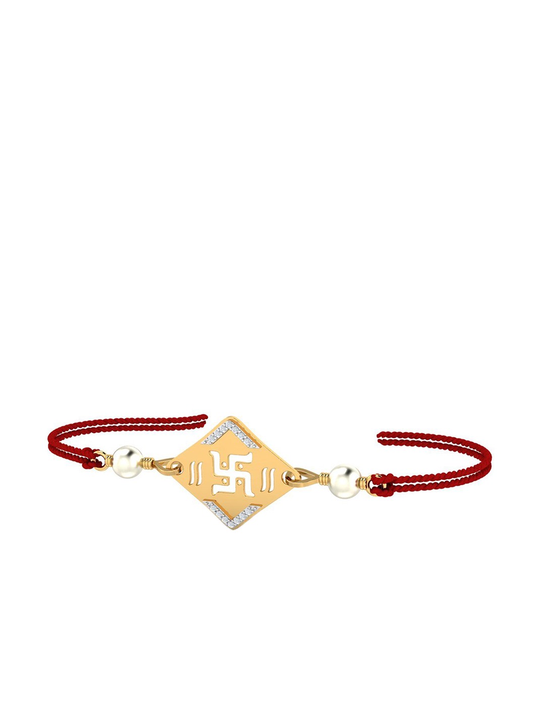 

KUBERBOX 18KT Gold Diamond-Studded Swastik Pearl Rakhi Cum Pendant-1.54 gm