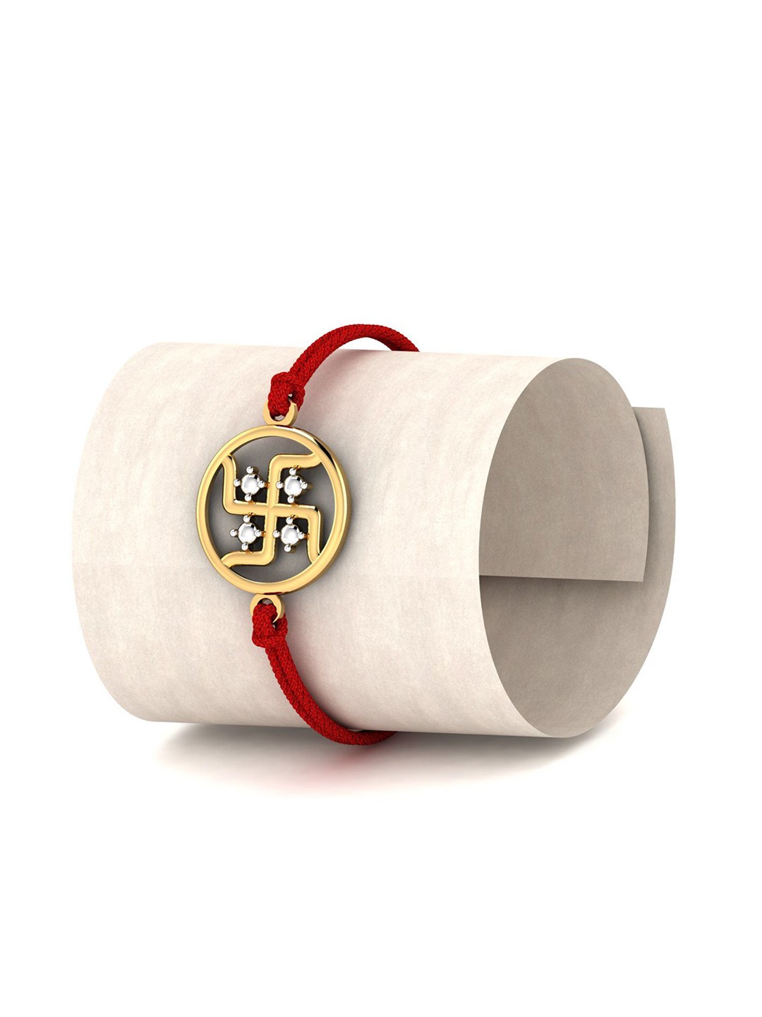 

KUBERBOX Men 18KT Gold Diamond Studded Swastik Charm Rakhi- 2.18gm