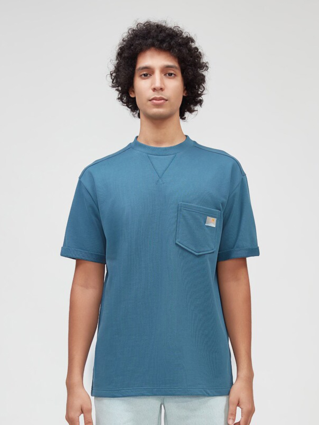 

Bhaane Relaxed Fit Round Neck Pure Cotton T-shirt, Blue