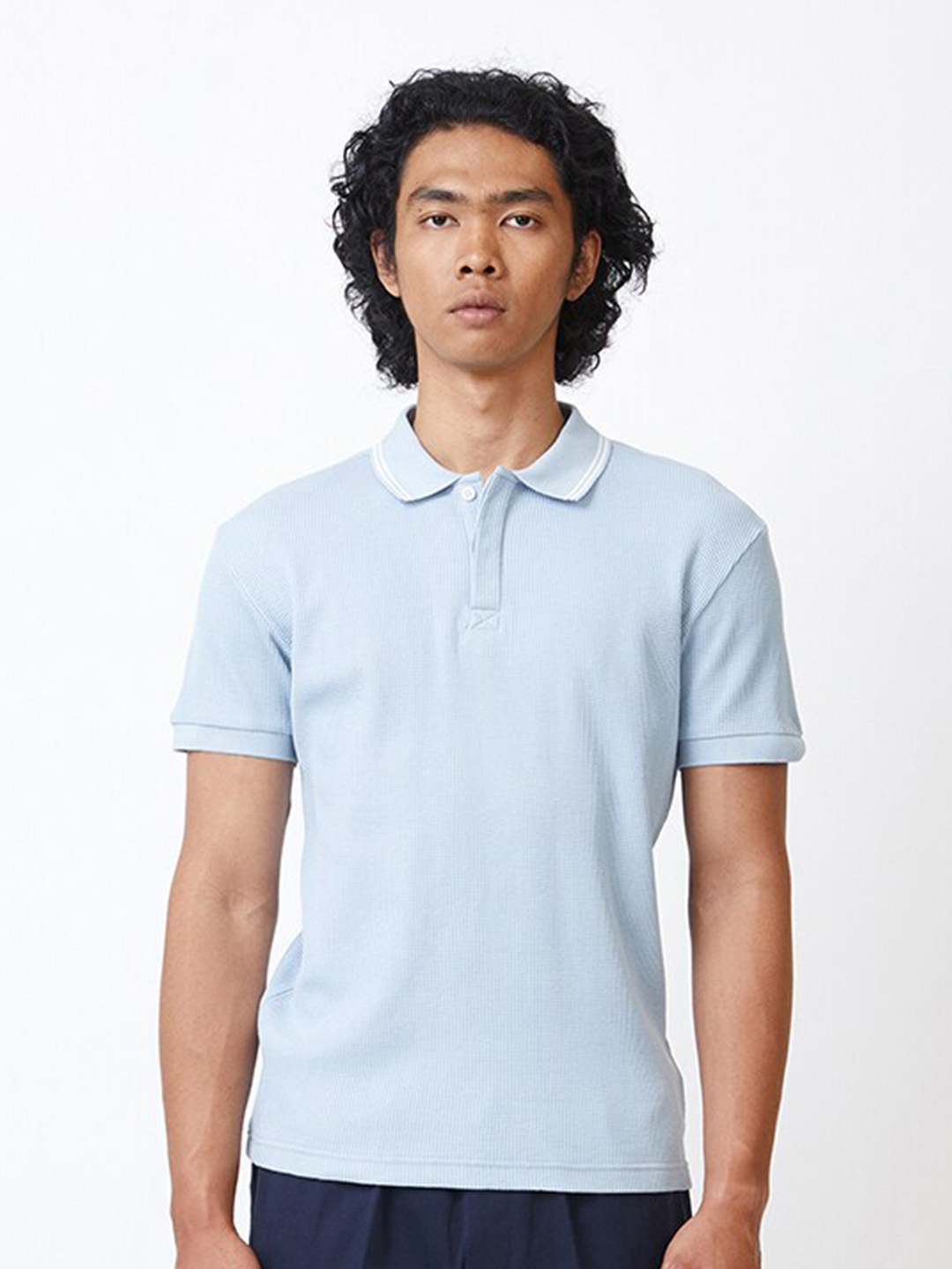 

Bhaane Polo Collar Pure Cotton T-shirt, Blue