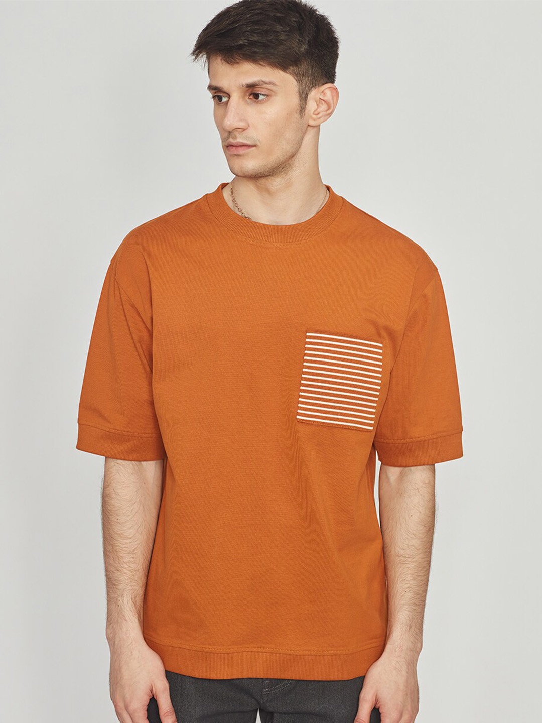 

Bhaane Round Neck Pure Cotton T-shirt, Orange