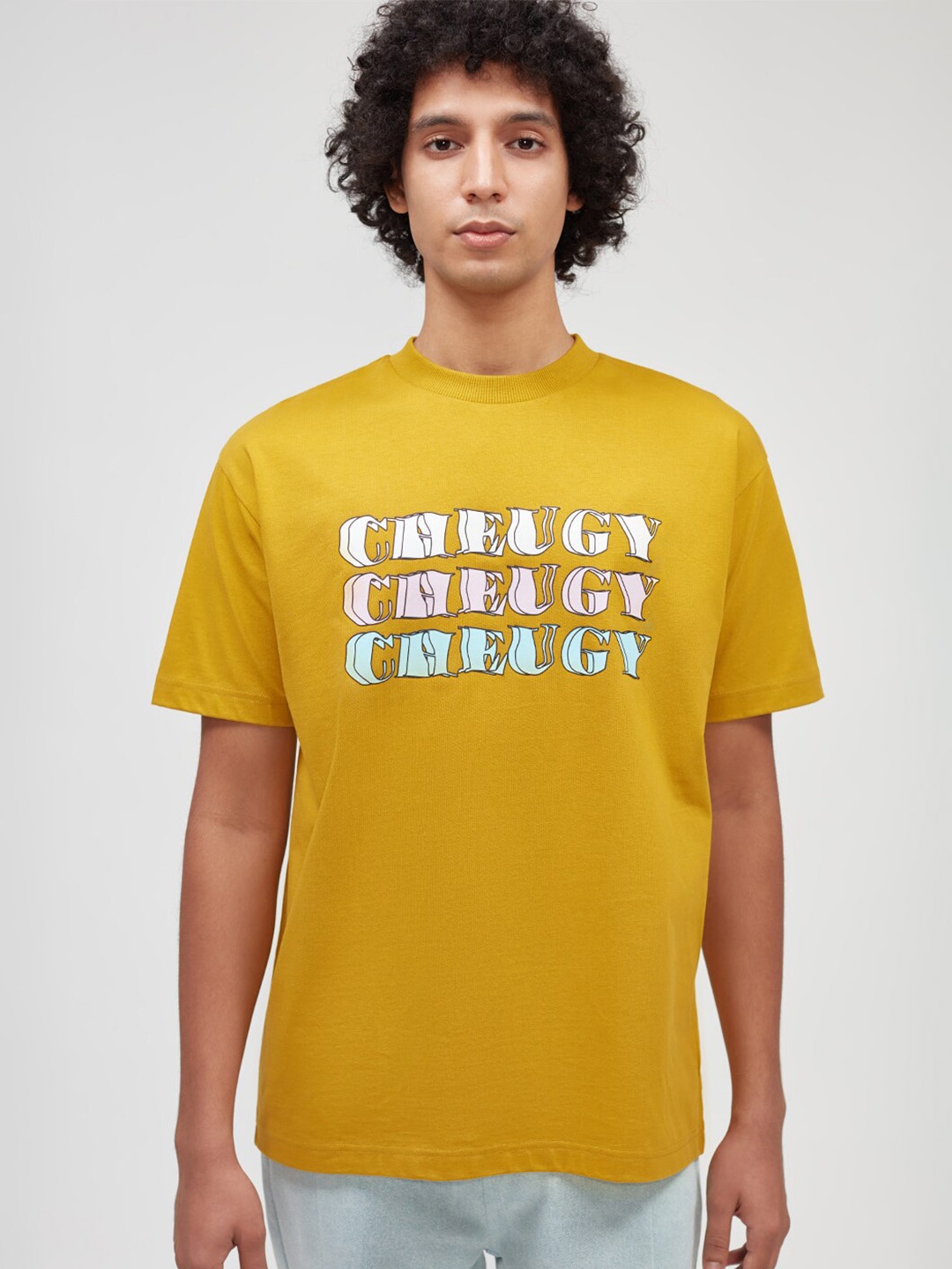 

Bhaane Typography Printed Pure Cotton Applique T-shirt, Yellow
