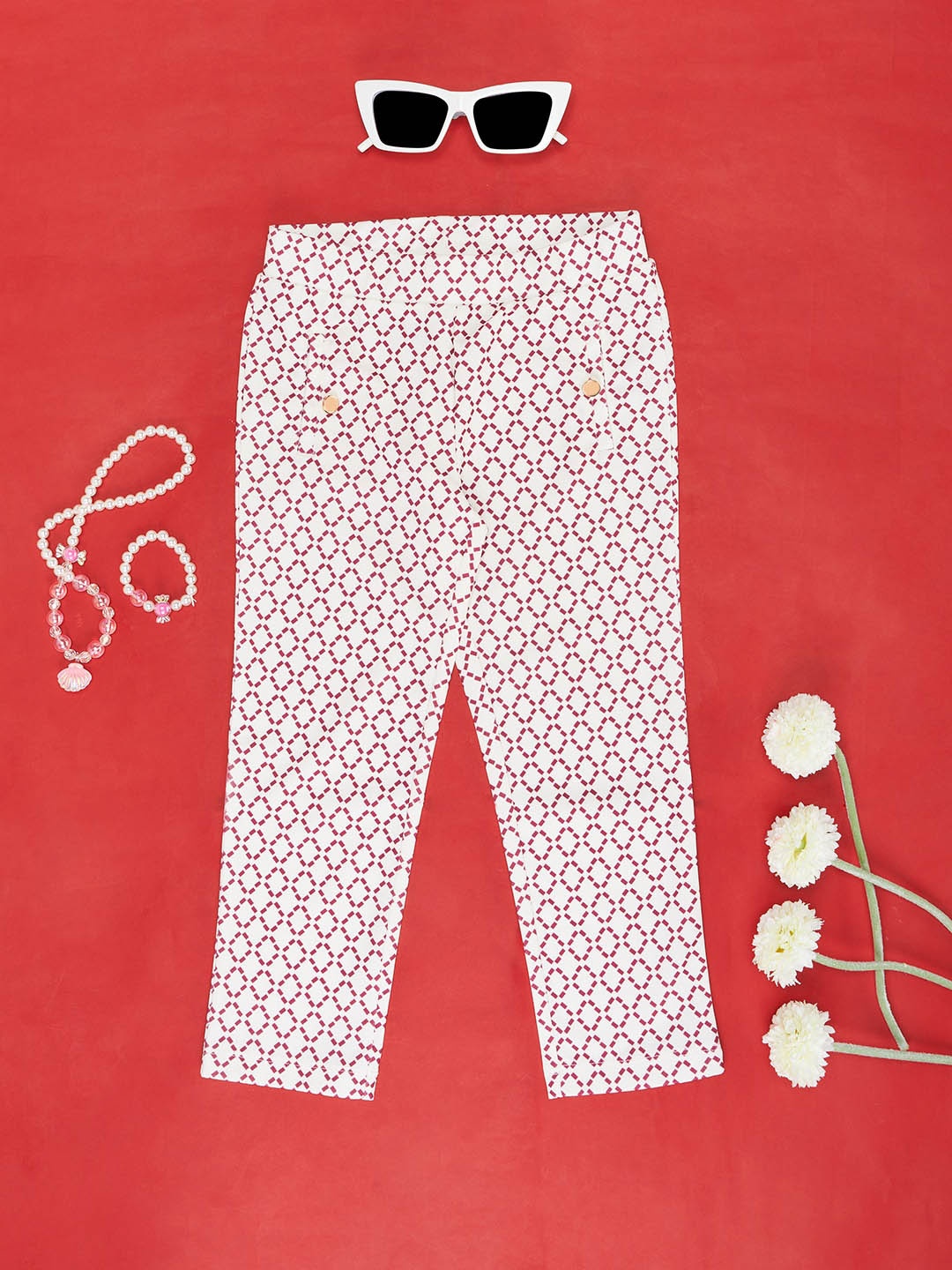 

Pantaloons Junior Girls Geometric Printed Trousers, White