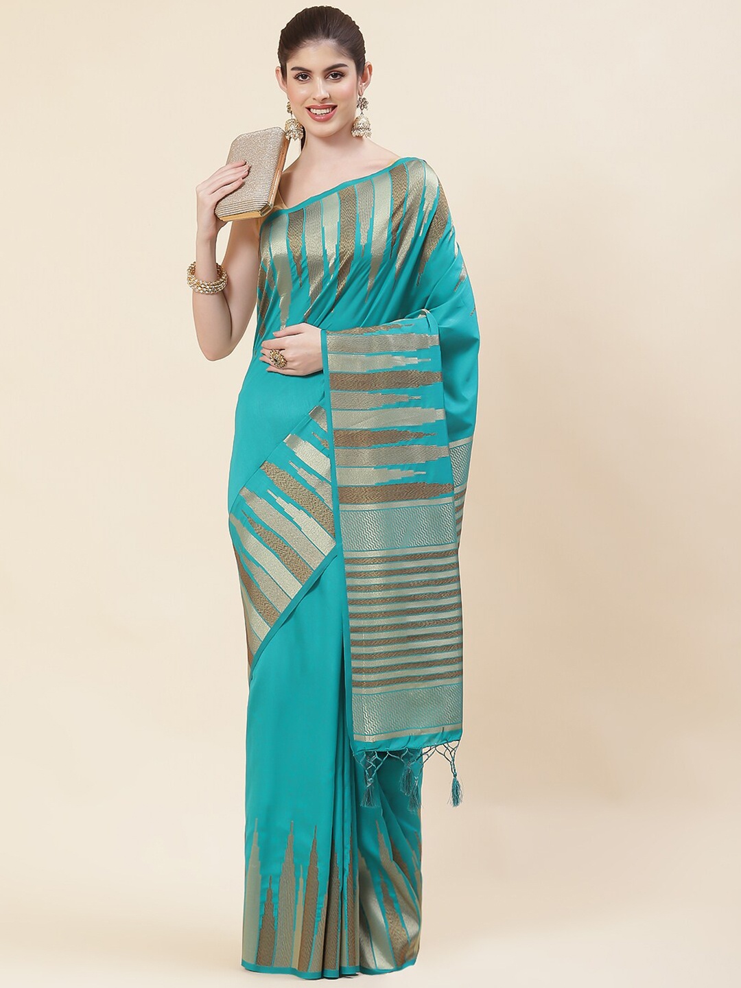 

Meena Bazaar Woven Design Zari Saree, Blue