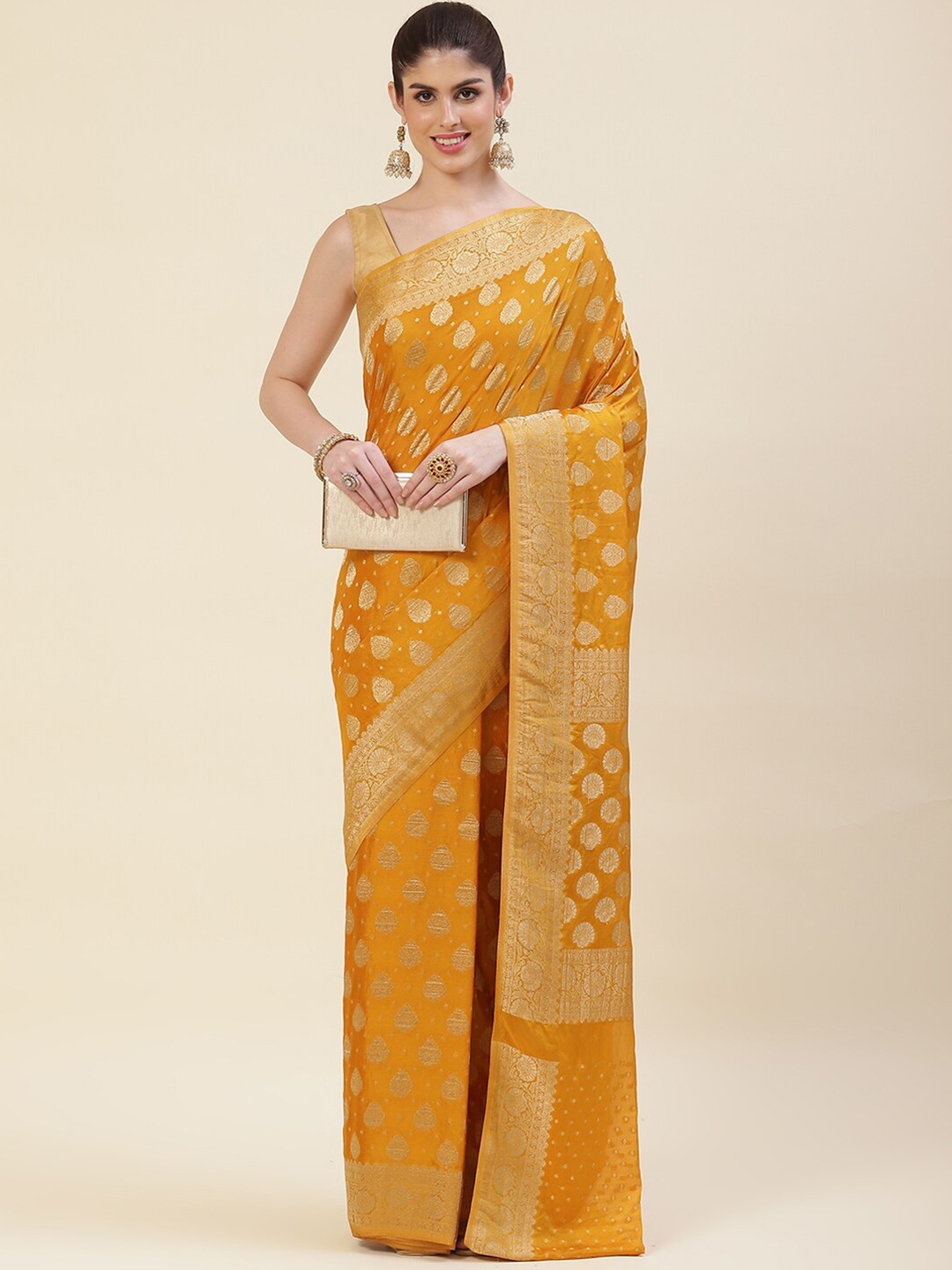 

Meena Bazaar Woven Design Zari Saree, Mustard