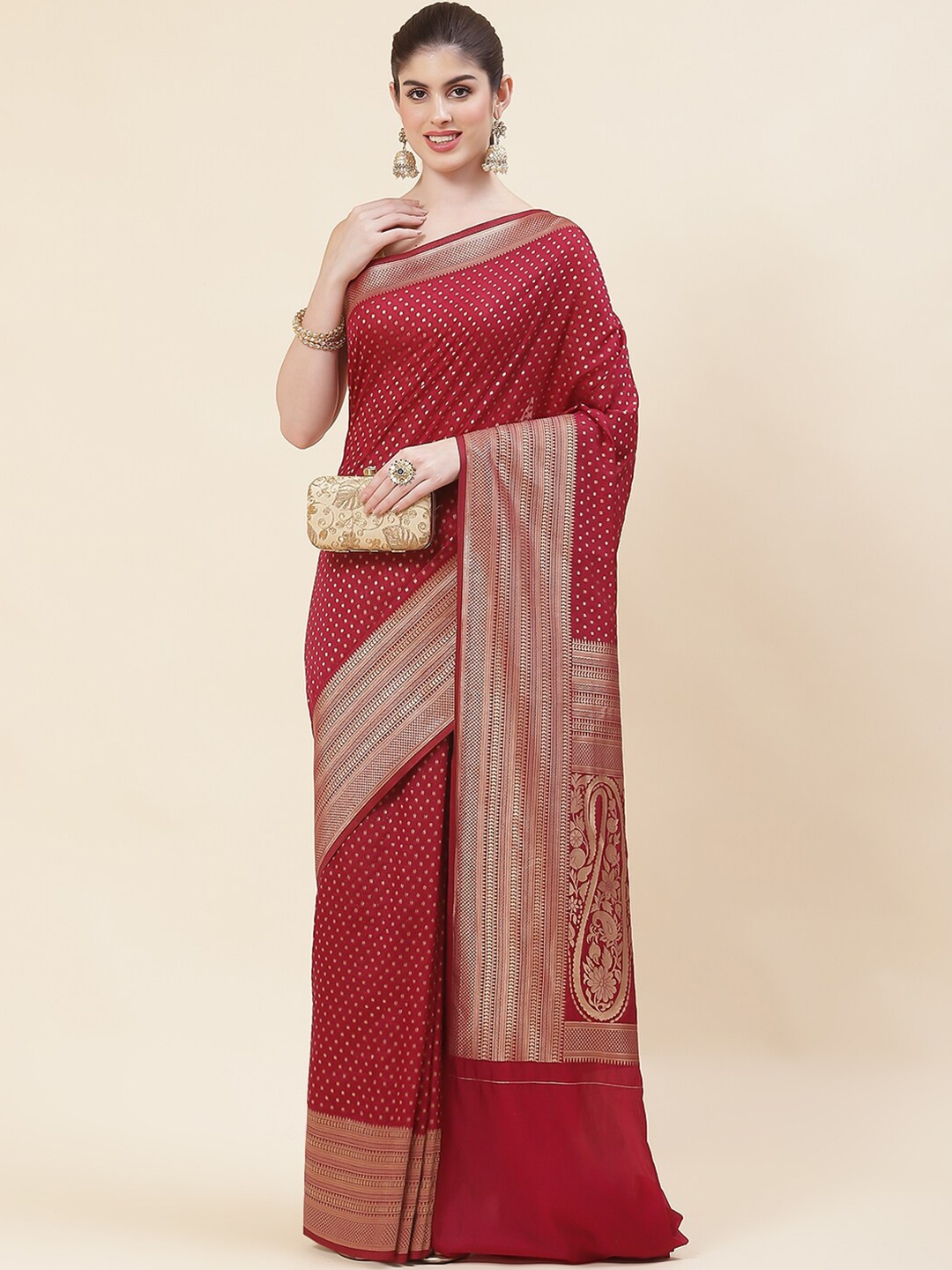 

Meena Bazaar Woven Design Zari Saree, Maroon