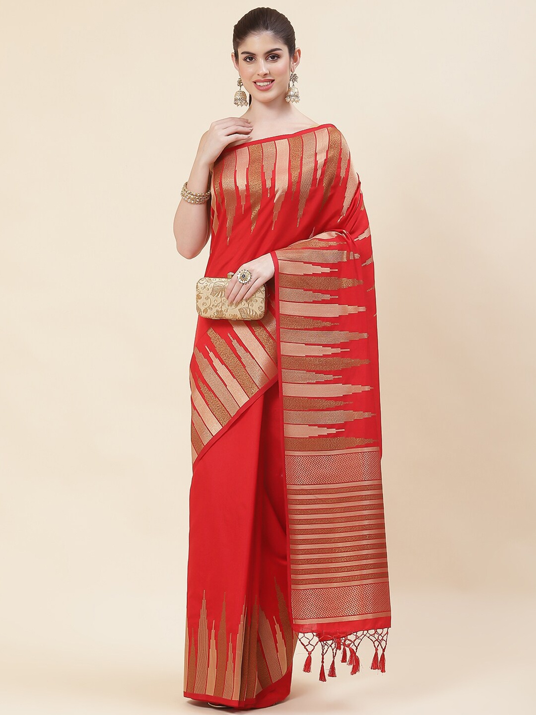 

Meena Bazaar Woven Design Zari Saree, Red