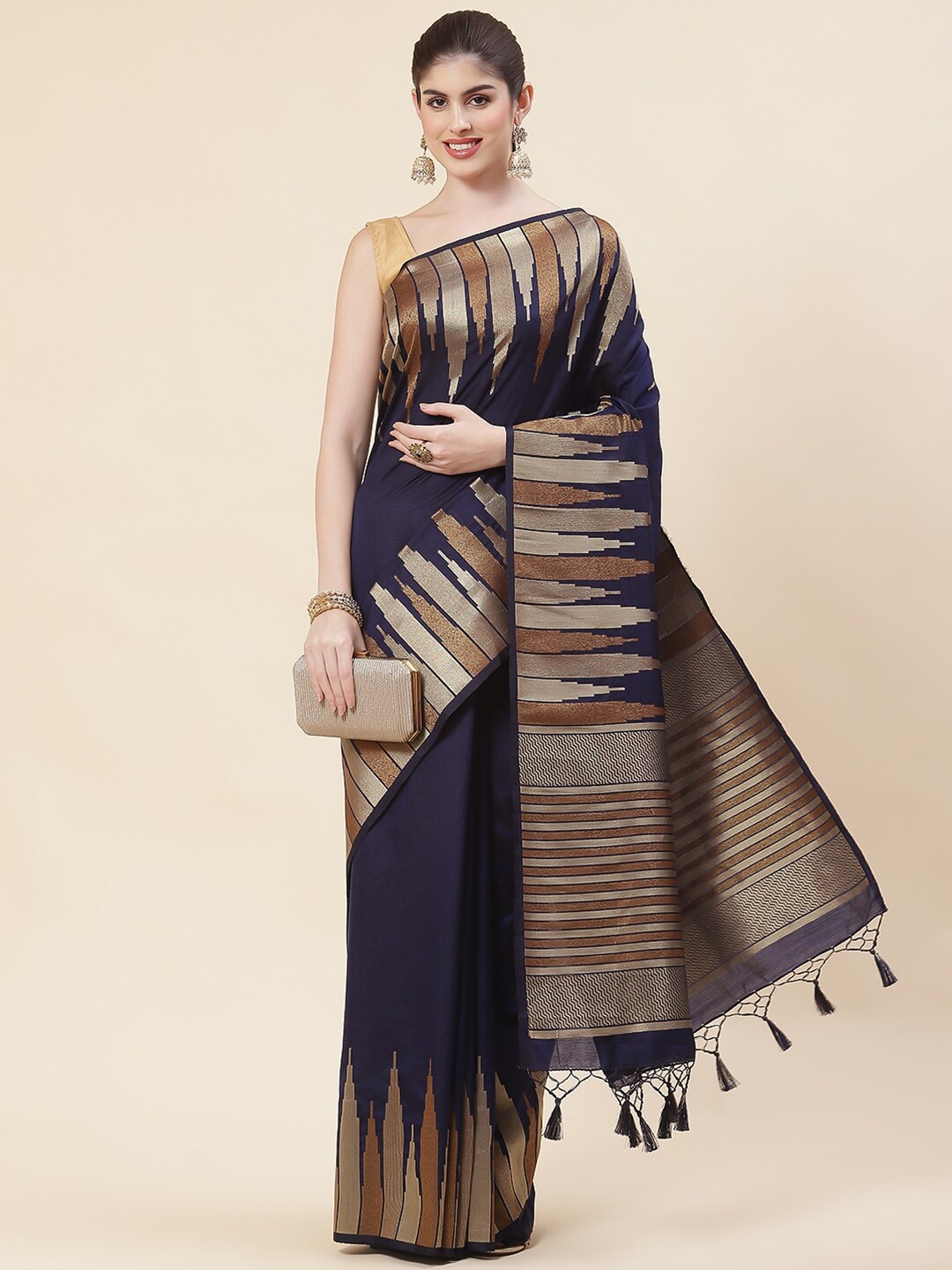 

Meena Bazaar Woven Design Zari Saree, Navy blue