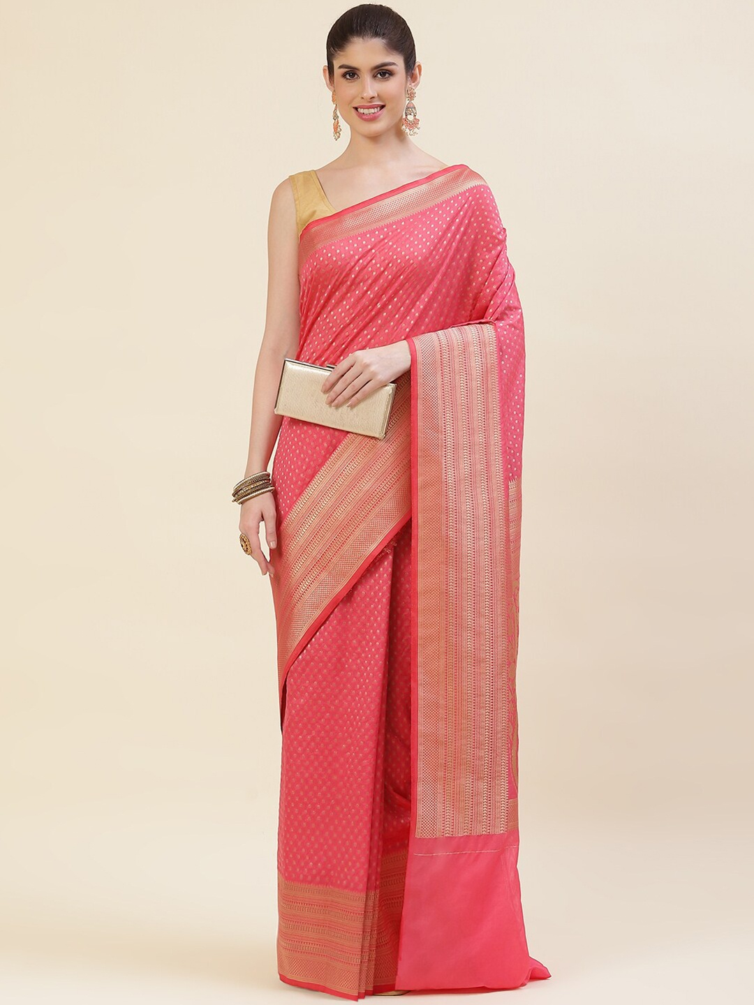 

Meena Bazaar Woven Design Zari Saree, Pink