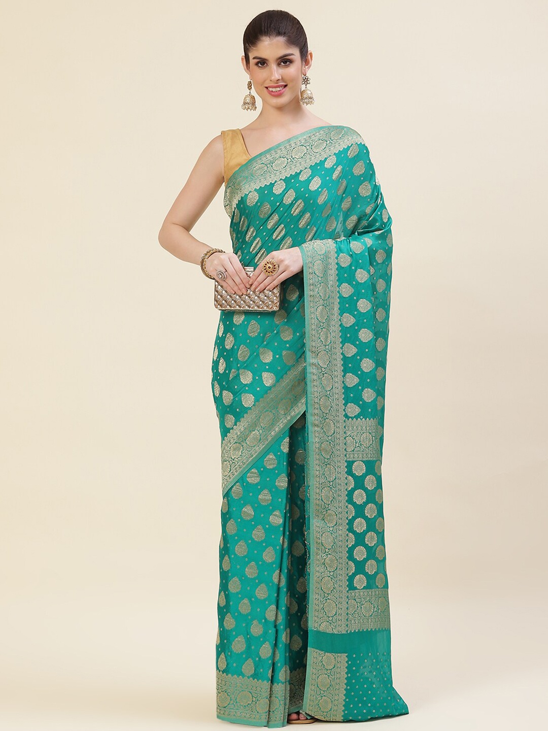 

Meena Bazaar Woven Design Zari Saree, Sea green