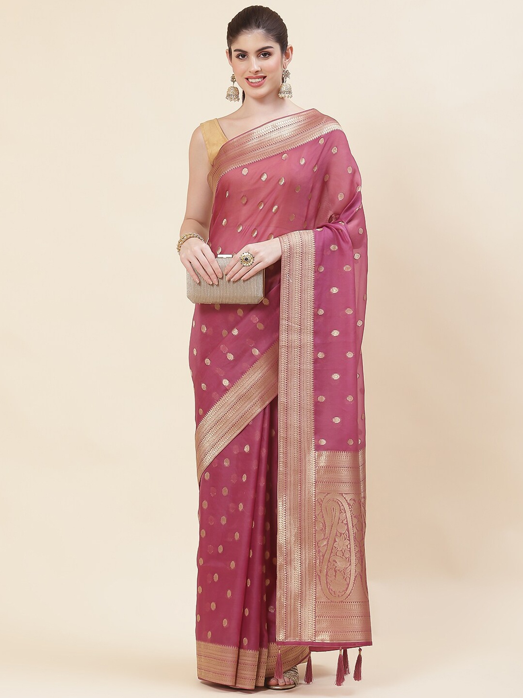 

Meena Bazaar Woven Design Zari Organza Saree, Purple