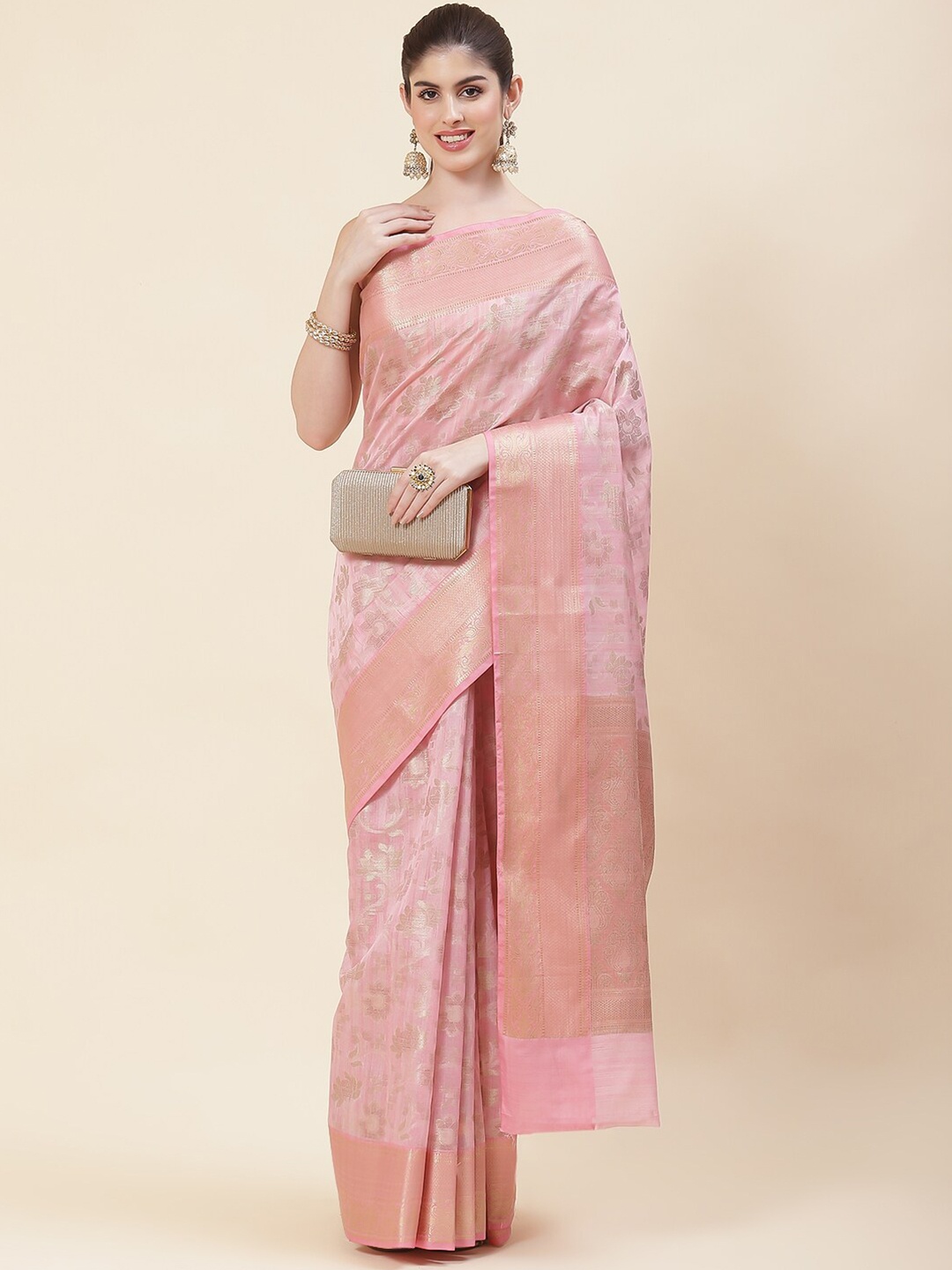 

Meena Bazaar Woven Design Zari Saree, Pink