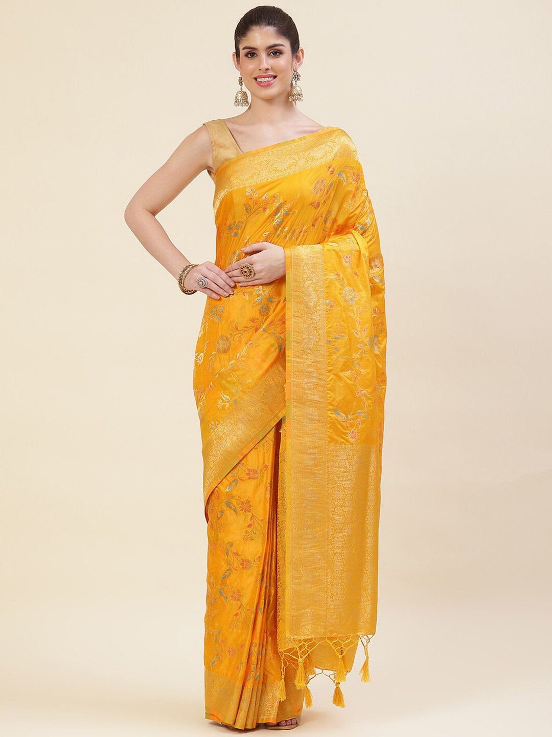 

Meena Bazaar Woven Design Zari Art Silk Saree, Mustard