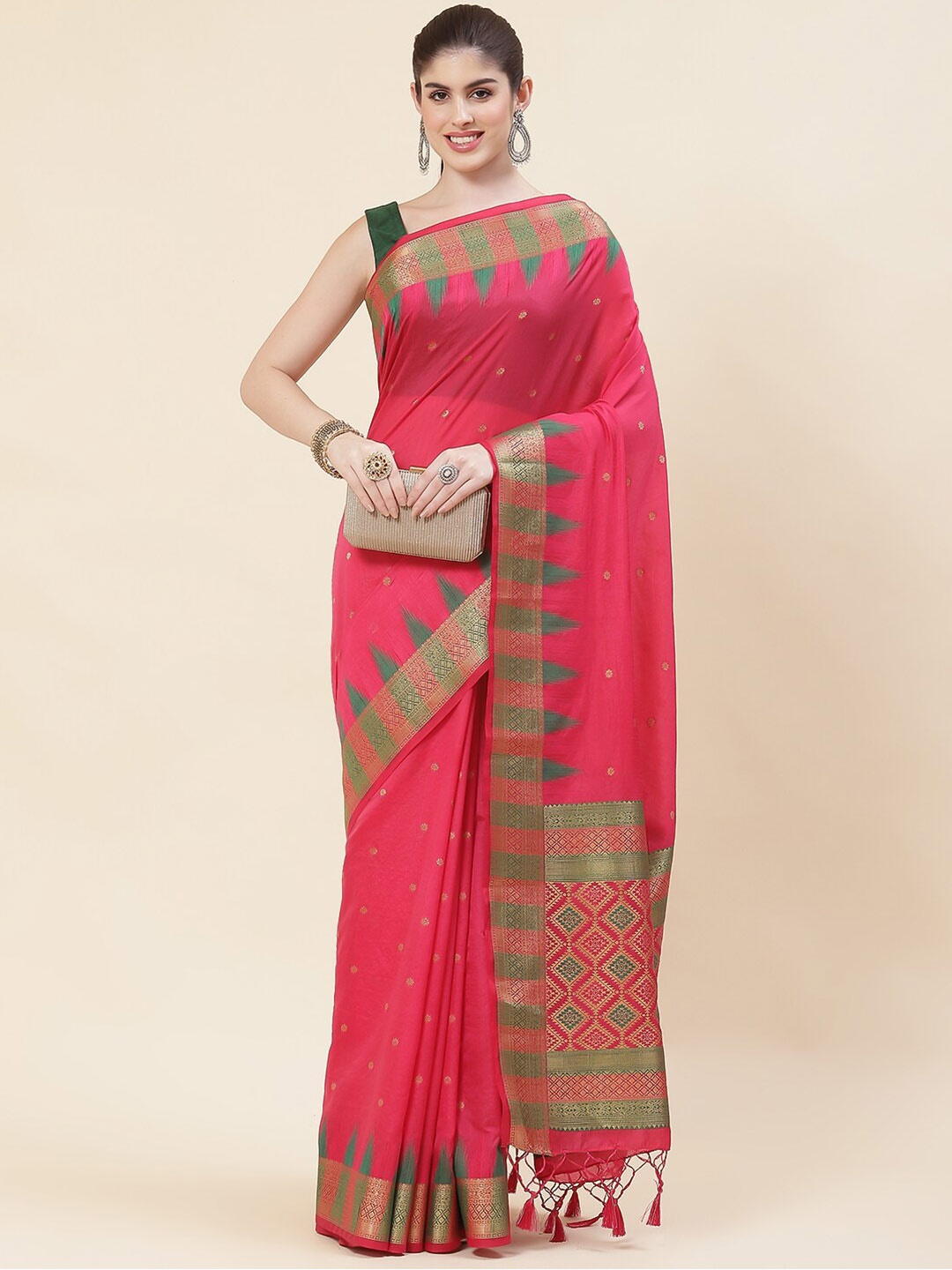 

Meena Bazaar Woven Design Zari Art Silk Saree, Pink
