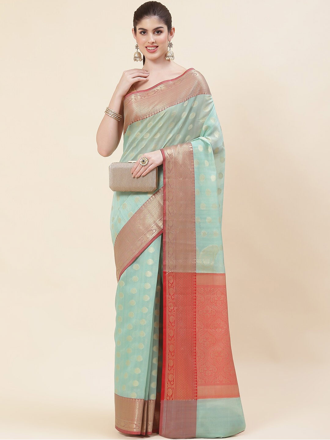 

Meena Bazaar Woven Design Zari Saree, Sea green