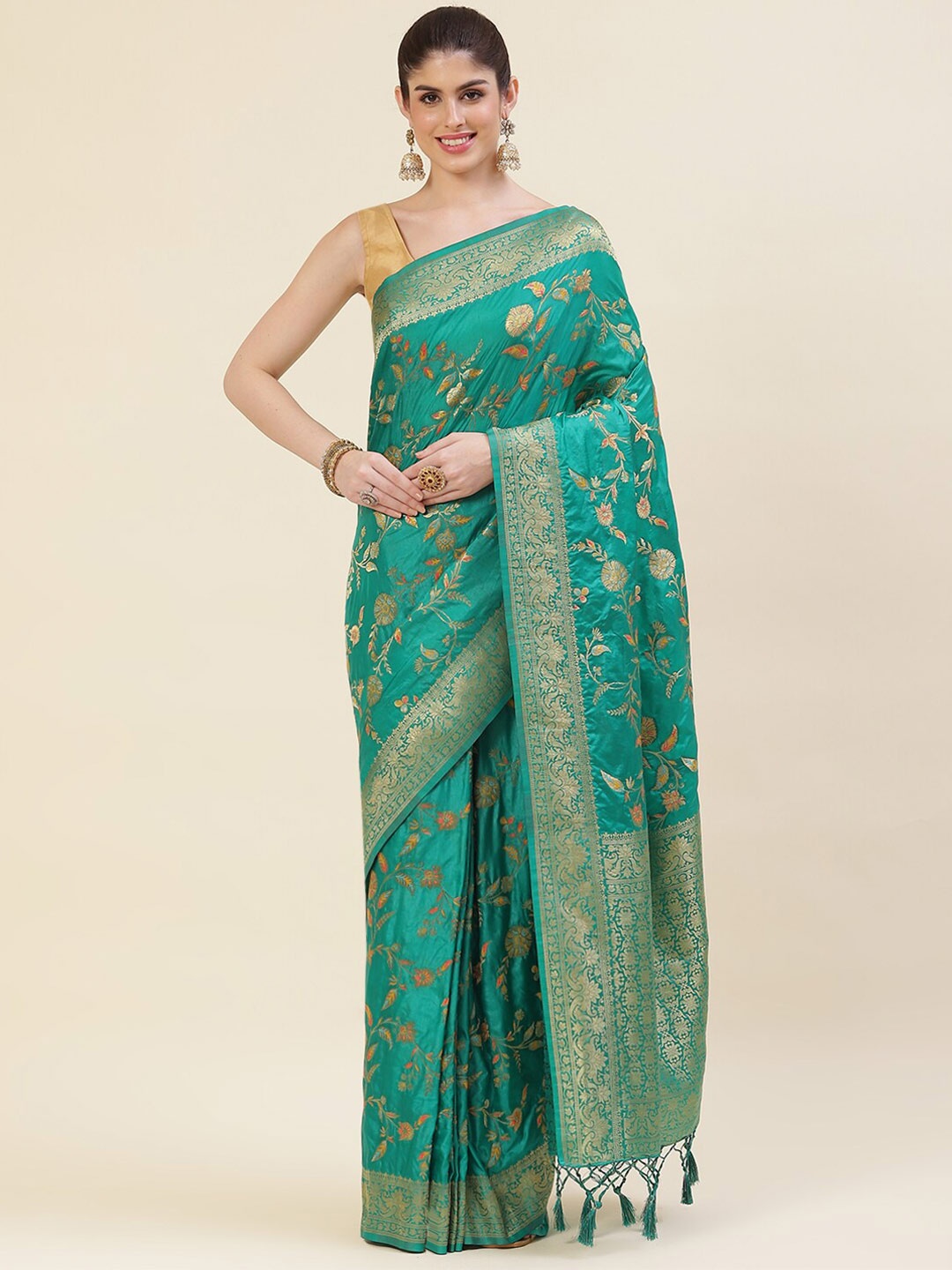 

Meena Bazaar Woven Design Zari Art Silk Saree, Green