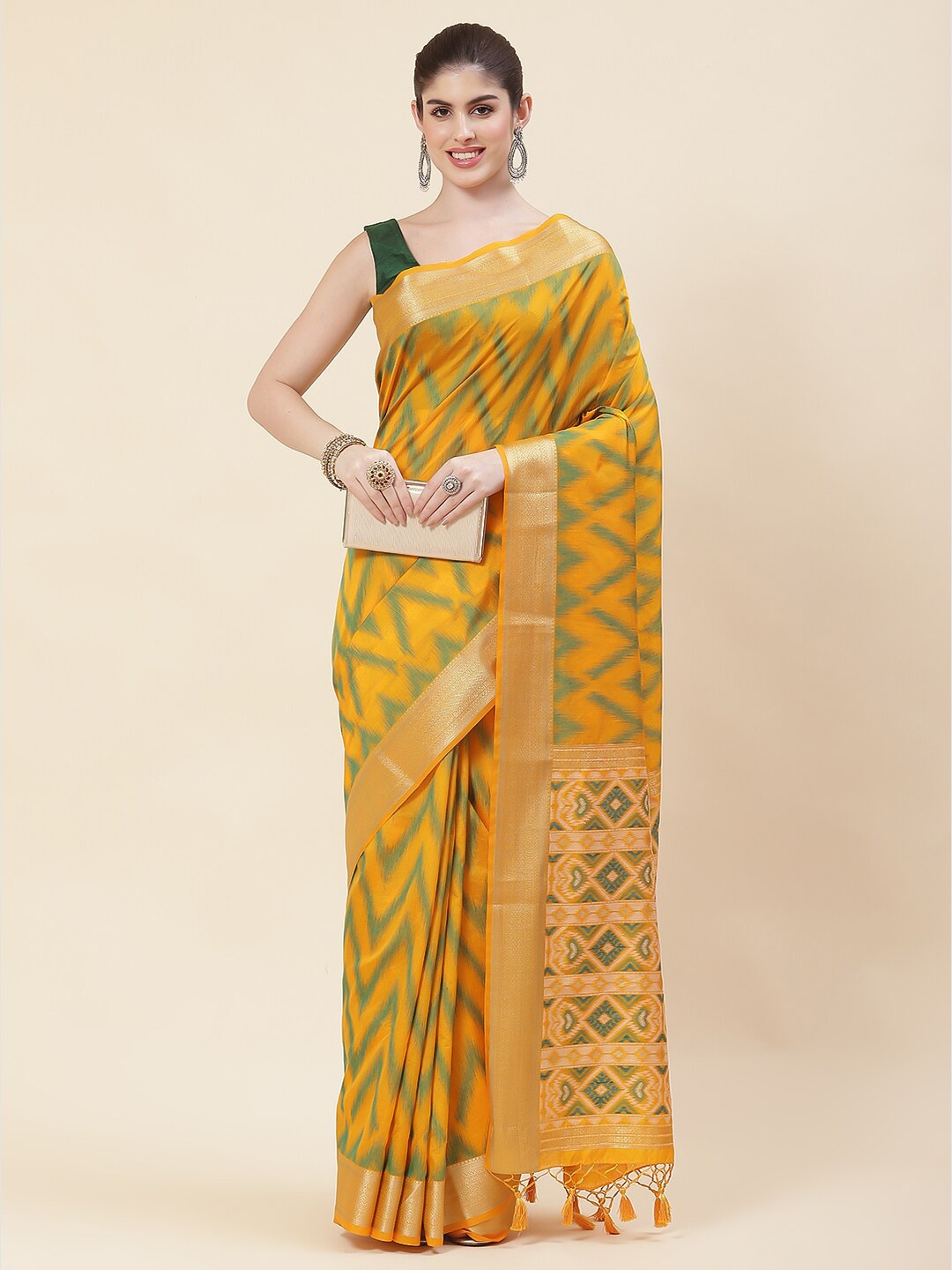 

Meena Bazaar Woven Design Zari Art Silk Saree, Mustard