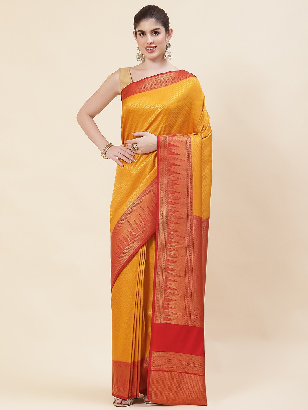 

Meena Bazaar Woven Design Zari Art Silk Saree, Mustard