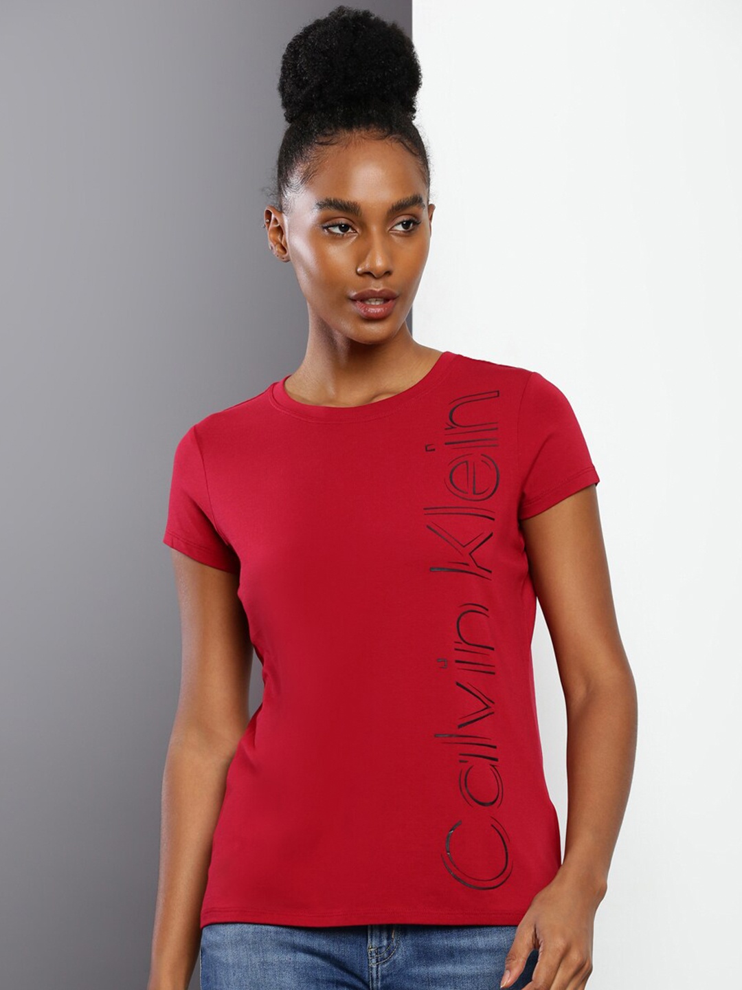 

Calvin Klein Jeans Brand Logo Printed Round Neck T-Shirt, Red