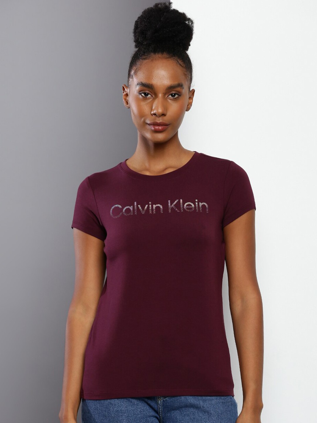 

Calvin Klein Jeans Typography Print T-Shirt, Maroon