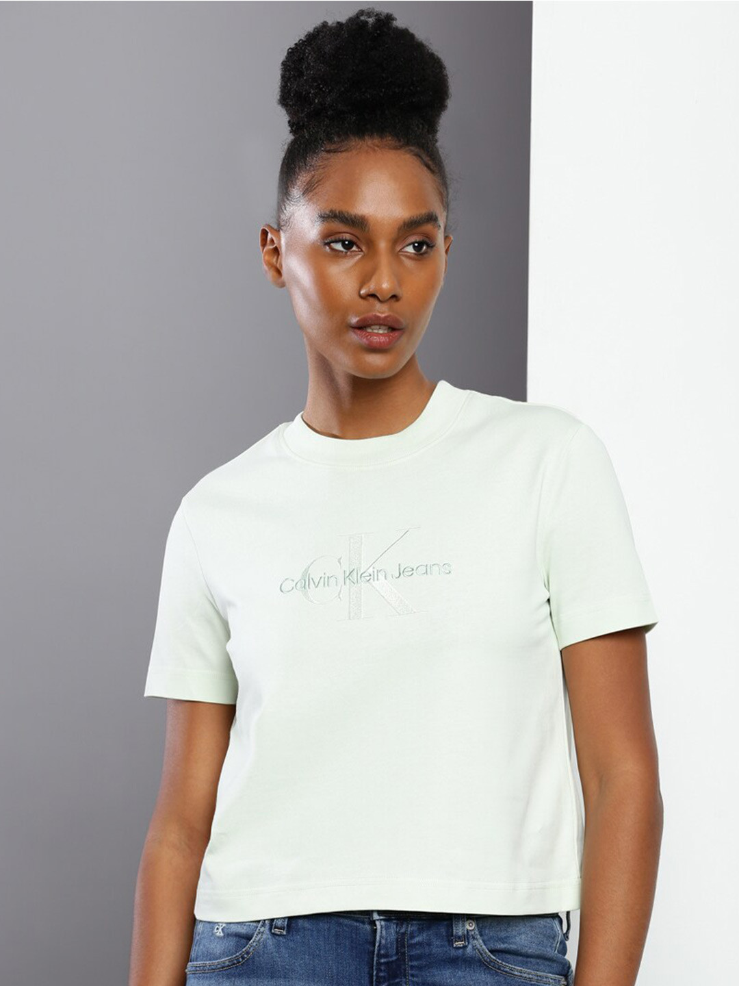 

Calvin Klein Jeans Typography Printed Pure Cotton T-shirt, White